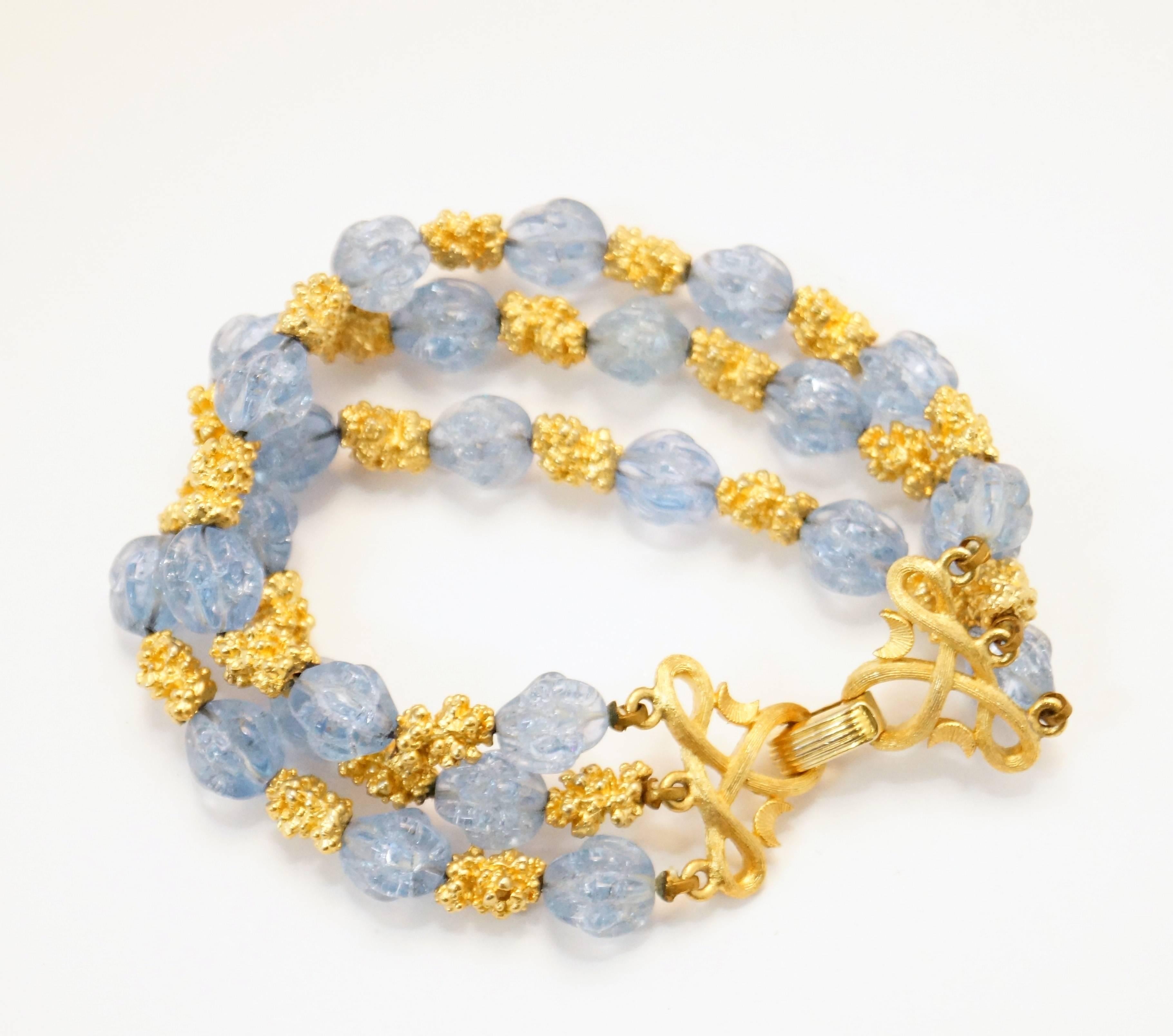 1950s Trifari Grand Parure - Blue Rhinestone with Gold Tone Nugget Spacers For Sale 2