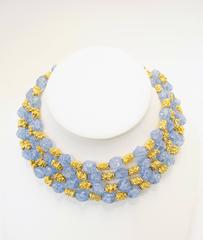 1950s Trifari Grand Parure - Blue Rhinestone with Gold Tone Nugget Spacers