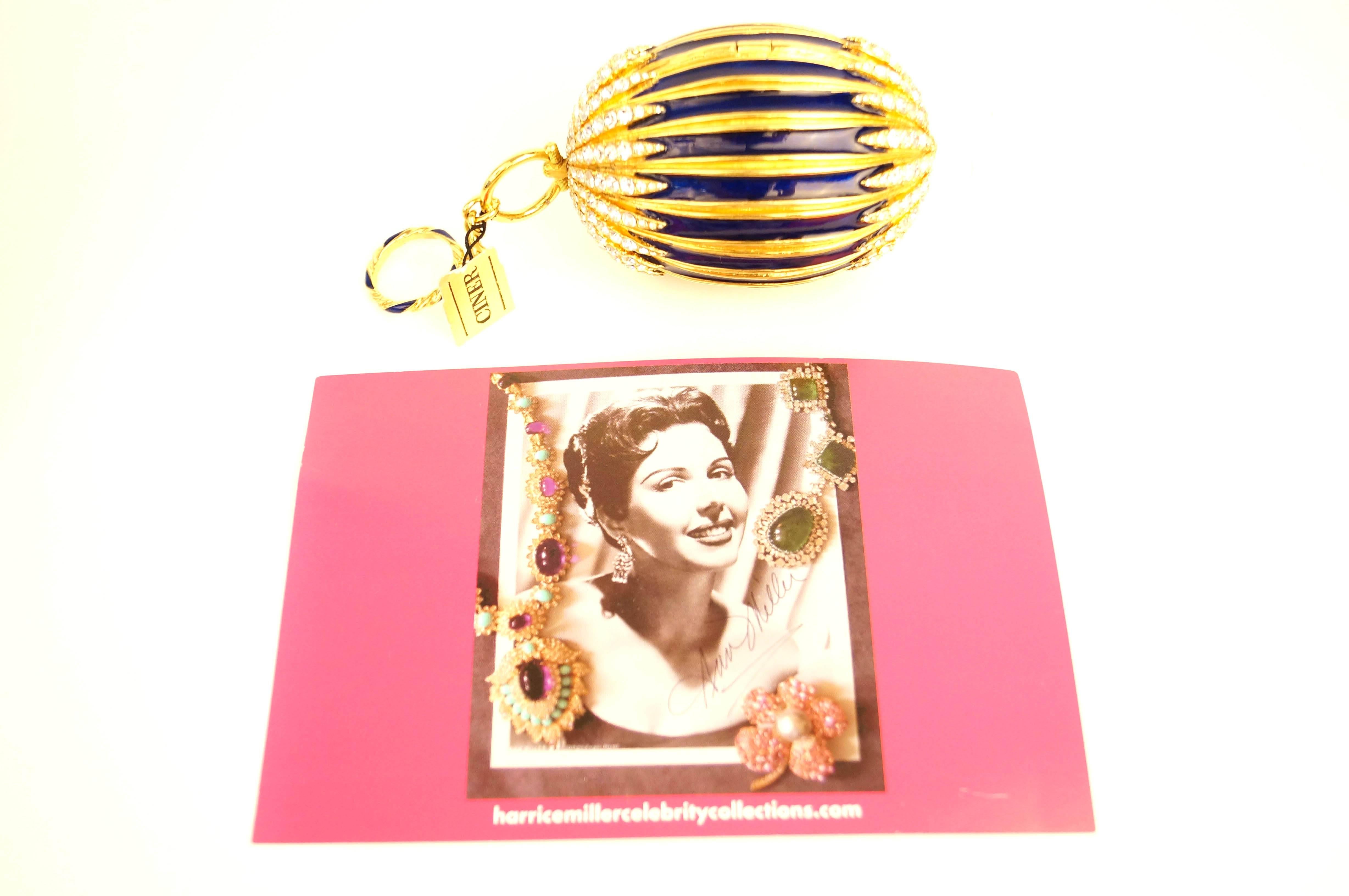 Art Deco Ann Miller's 1950s Ciner Enamel and Rhinestone Egg Minaudiere Compact For Sale