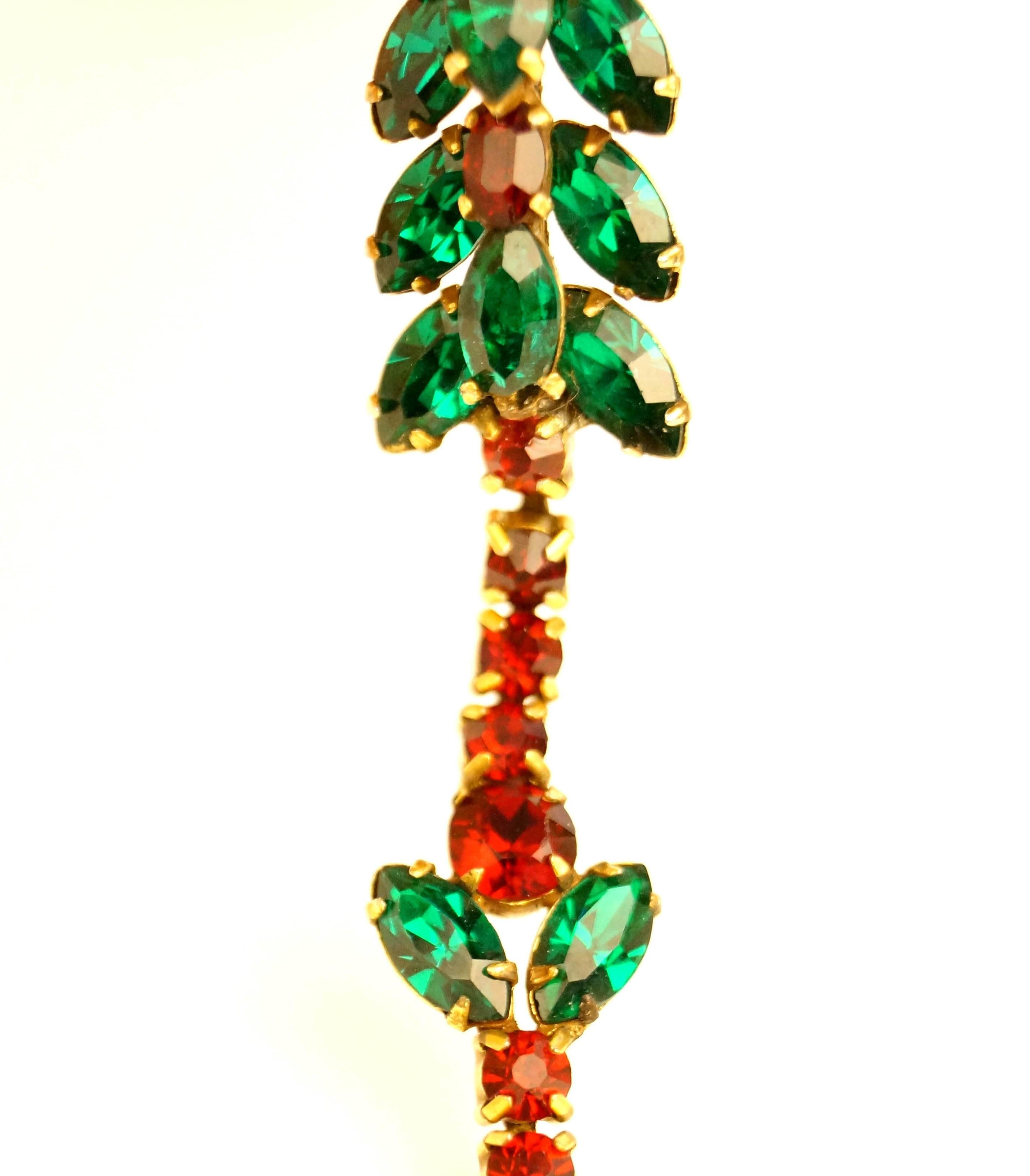 1950s Couture Christian Dior by Kramer Red & Green Diamante Choker Necklace For Sale 3