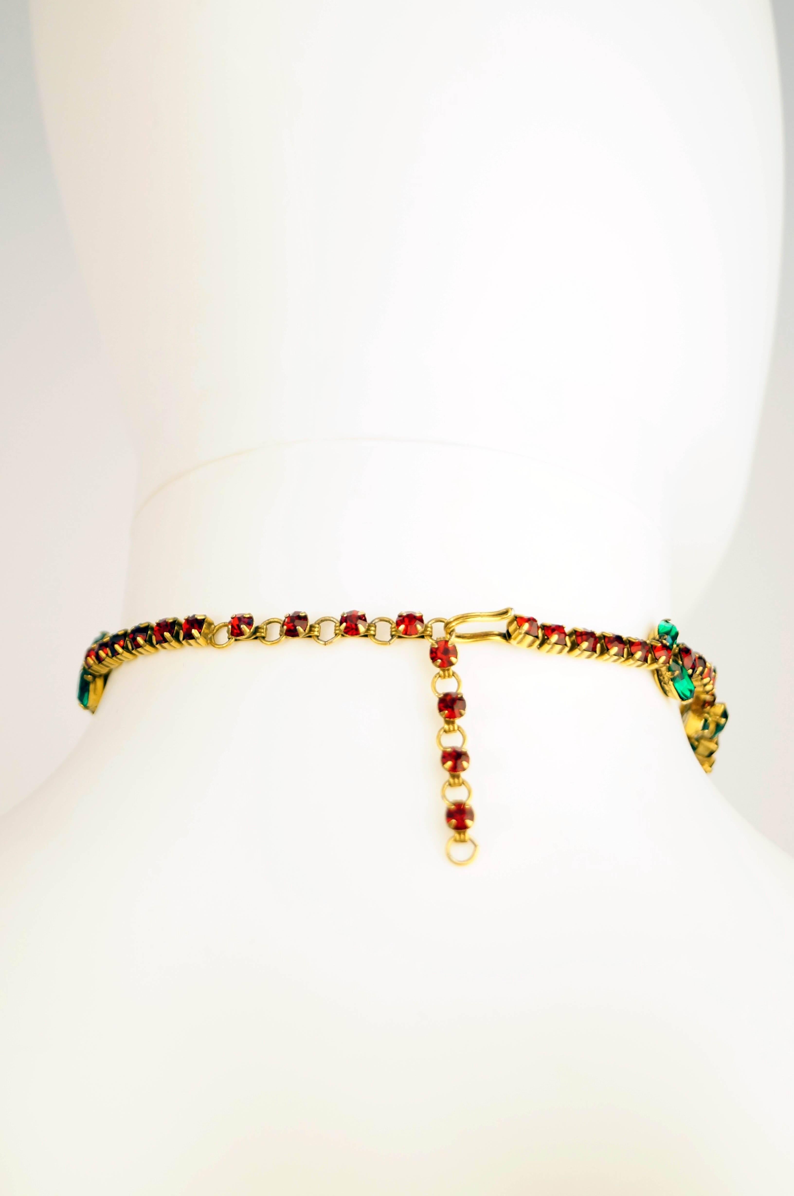 Women's 1950s Couture Christian Dior by Kramer Red & Green Diamante Choker Necklace For Sale