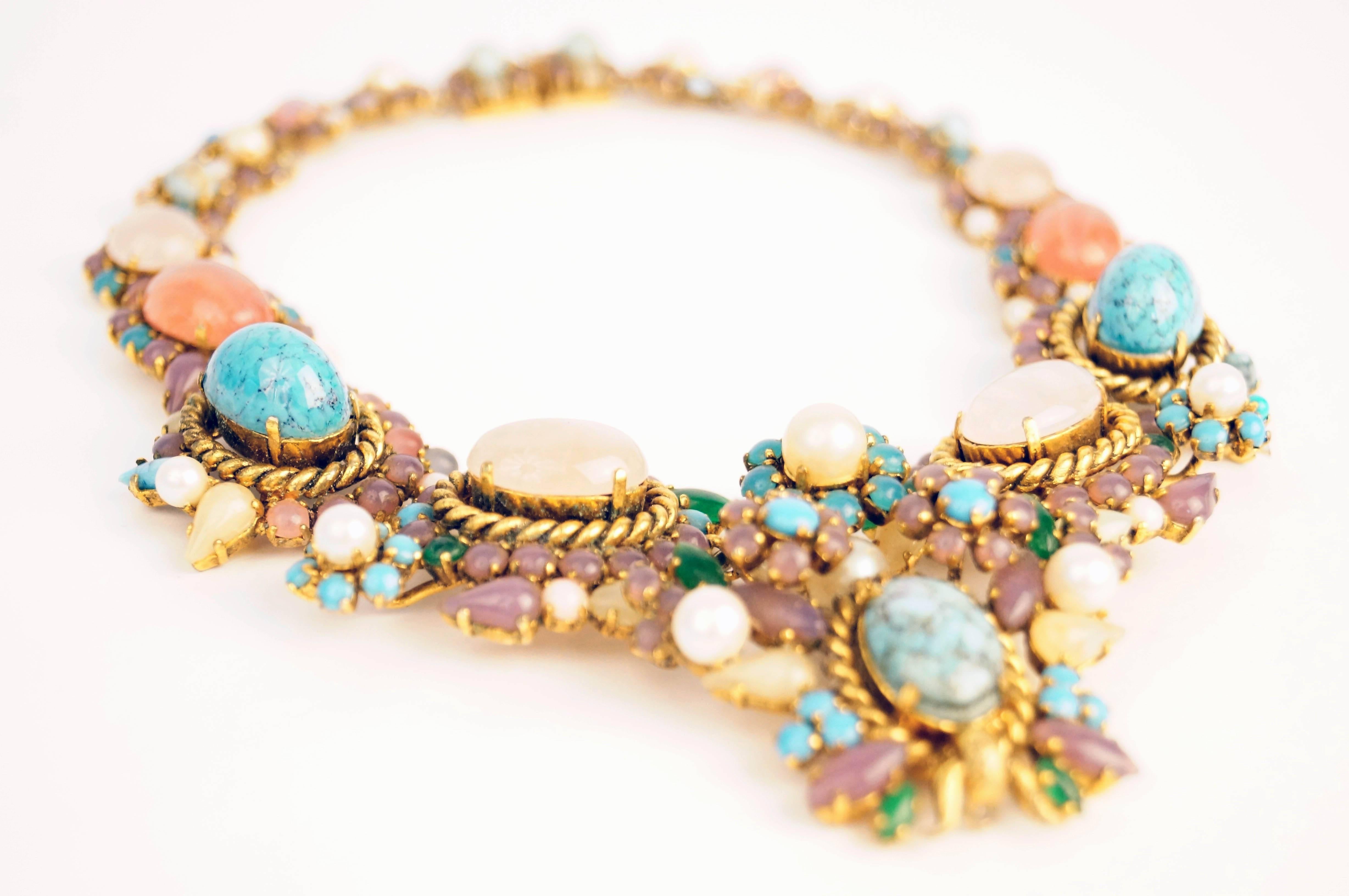 1960s Dior Haute Couture Made in Germany Pastel Cabochon Necklace In Excellent Condition For Sale In Houston, TX