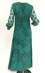 1970s Esther Wolf Green Organic Print Maxi Dress