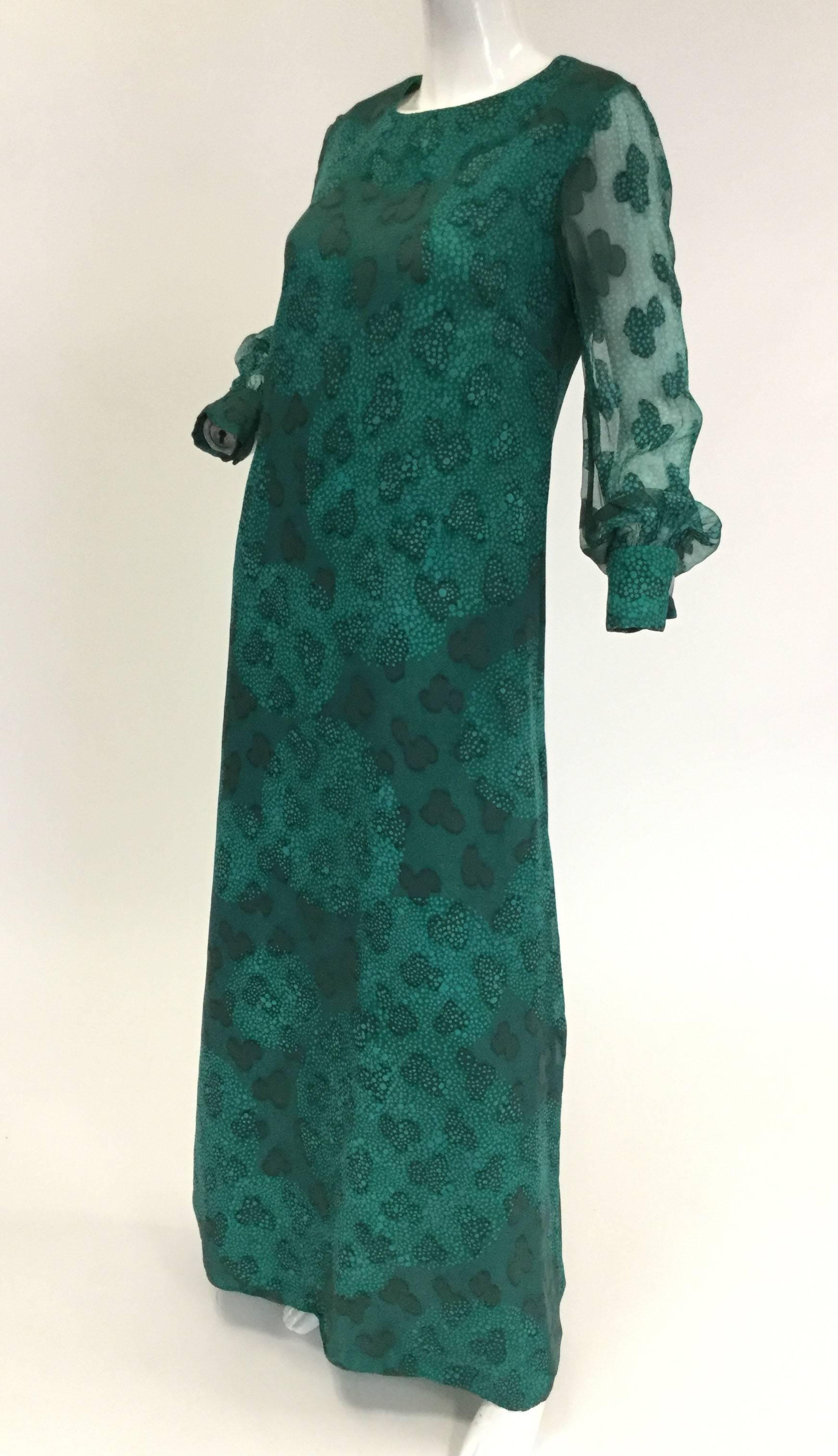 1970s Esther Wolf Green Organic Print Maxi Dress In Excellent Condition In Houston, TX