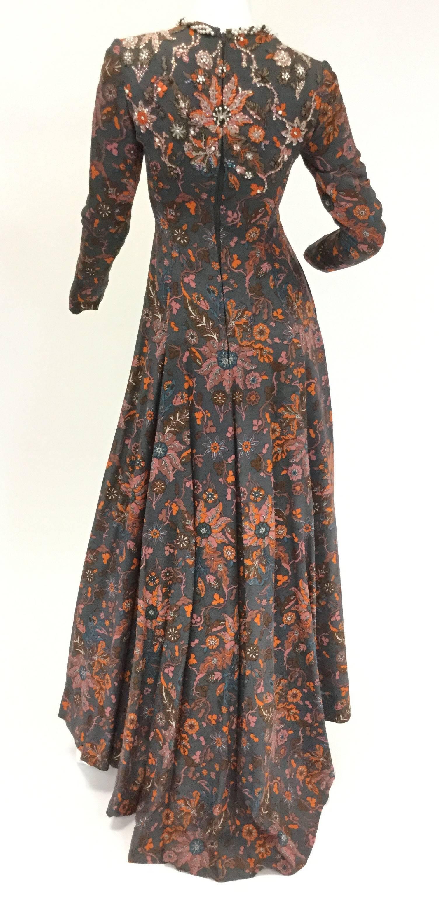 1970s George Halley Beaded and Sequined Floral Trailing Dress In Excellent Condition In Houston, TX