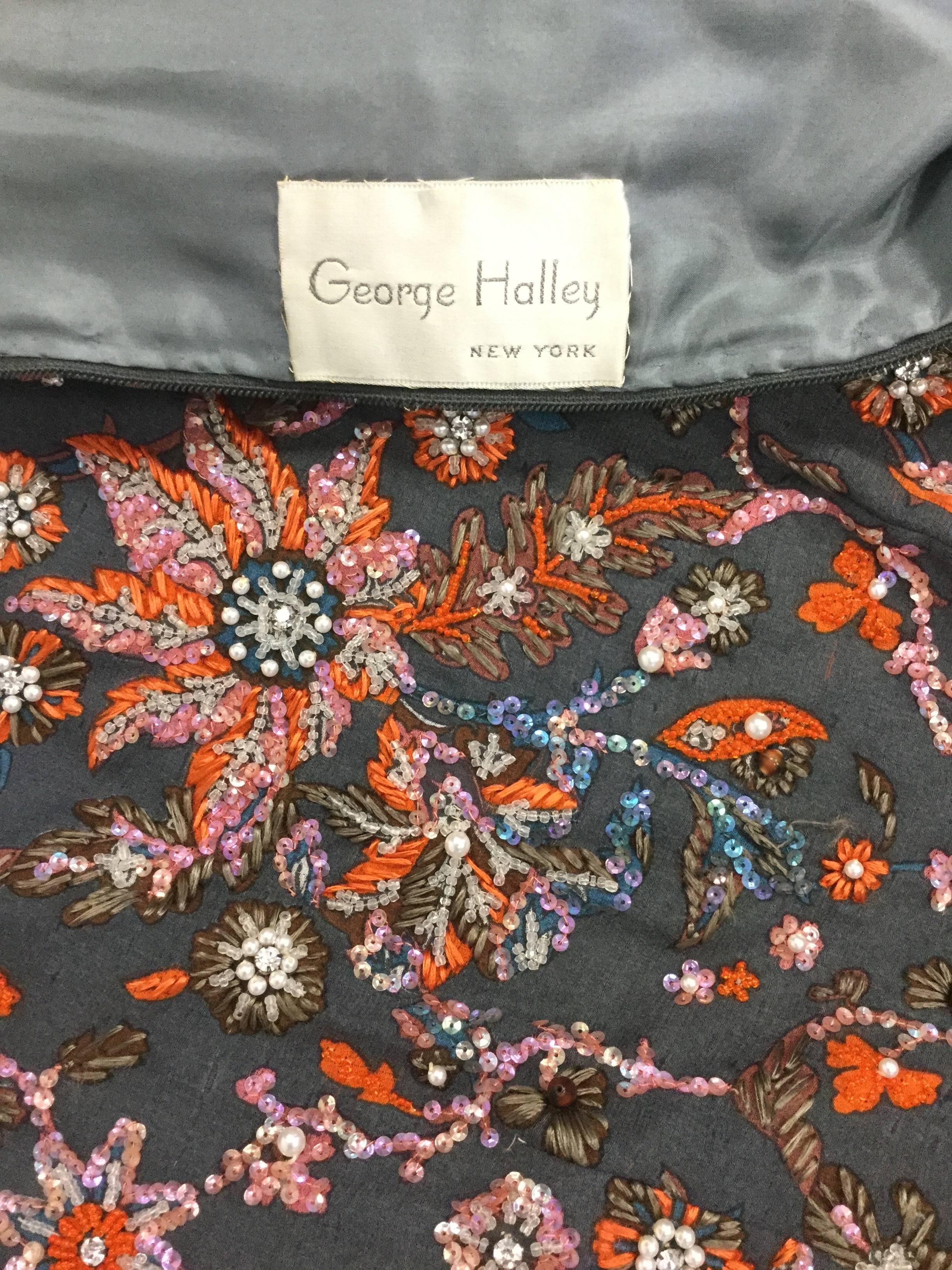 Women's 1970s George Halley Beaded and Sequined Floral Trailing Dress