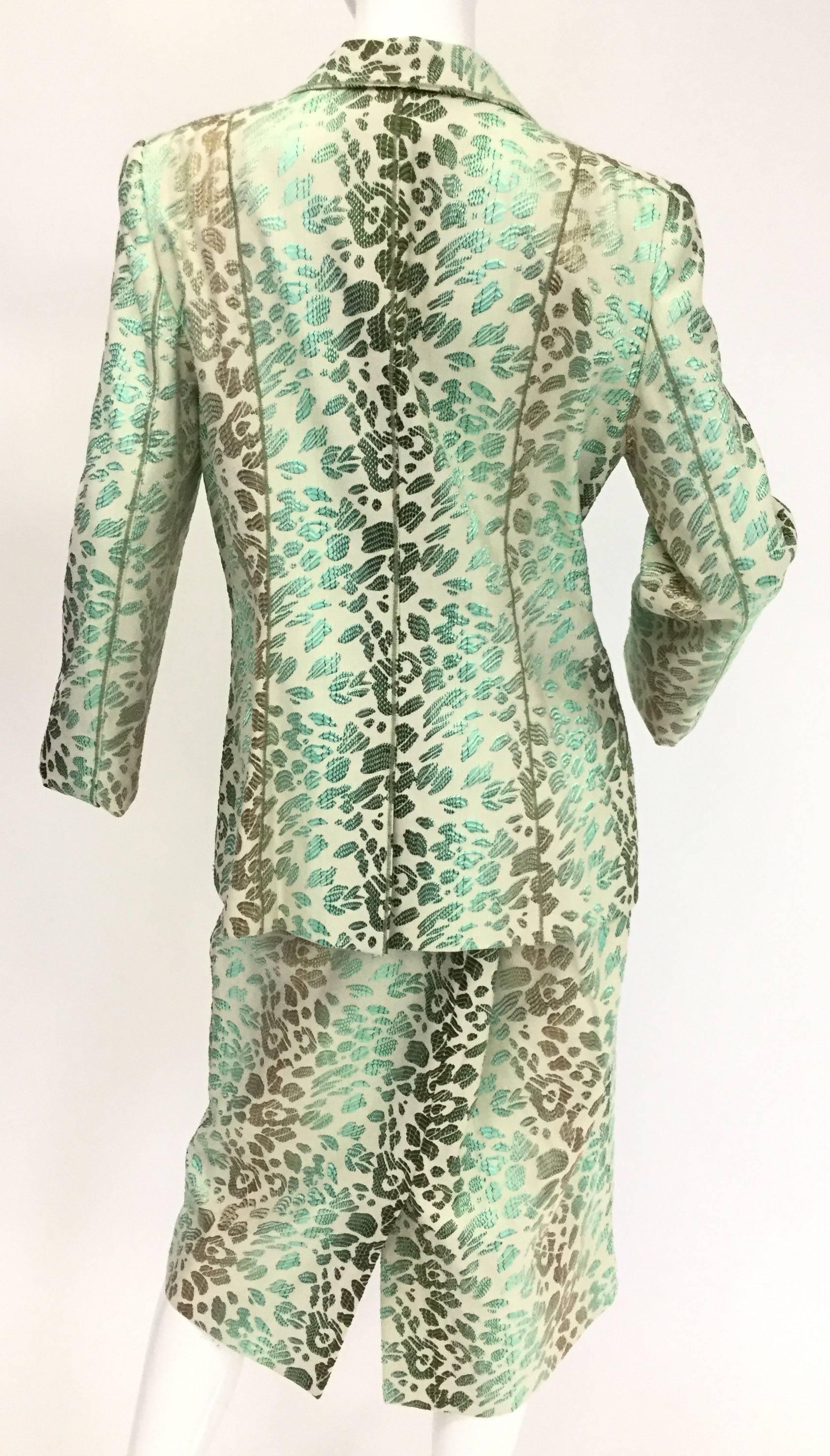 Gray Oscar de la Renta Green Ombre Brocade Cheetah Print Suit, Spring / Summer 2006 