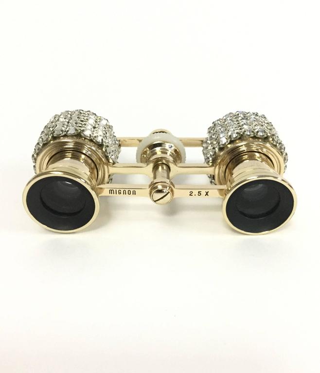 Mid Century Mignon Gold Tone Rhinestone Opera Glasses at 1stDibs