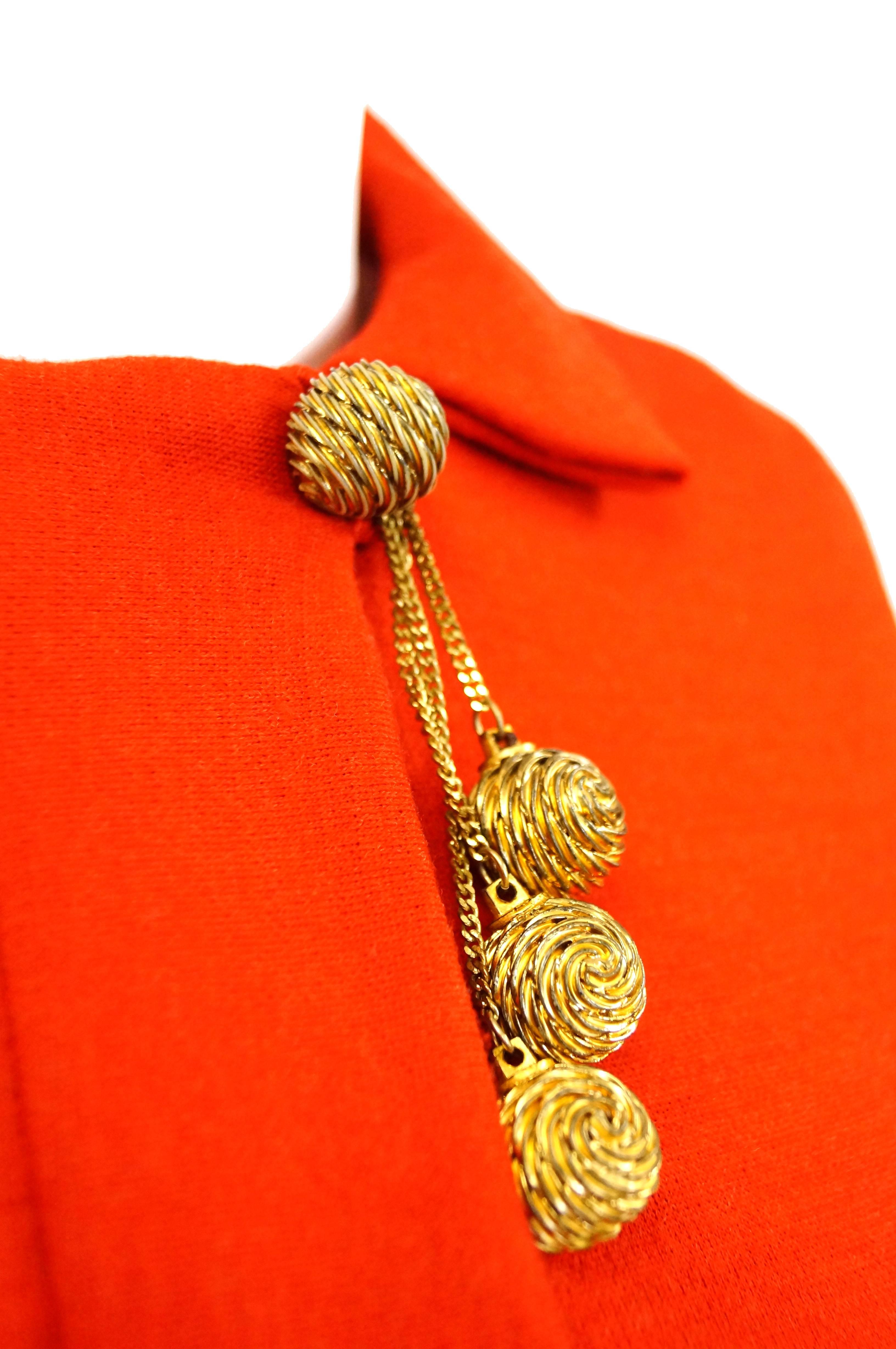 Women's 1970s Geoffrey Beene Red Knit Shirt Dress With Gold Pendulum Accents