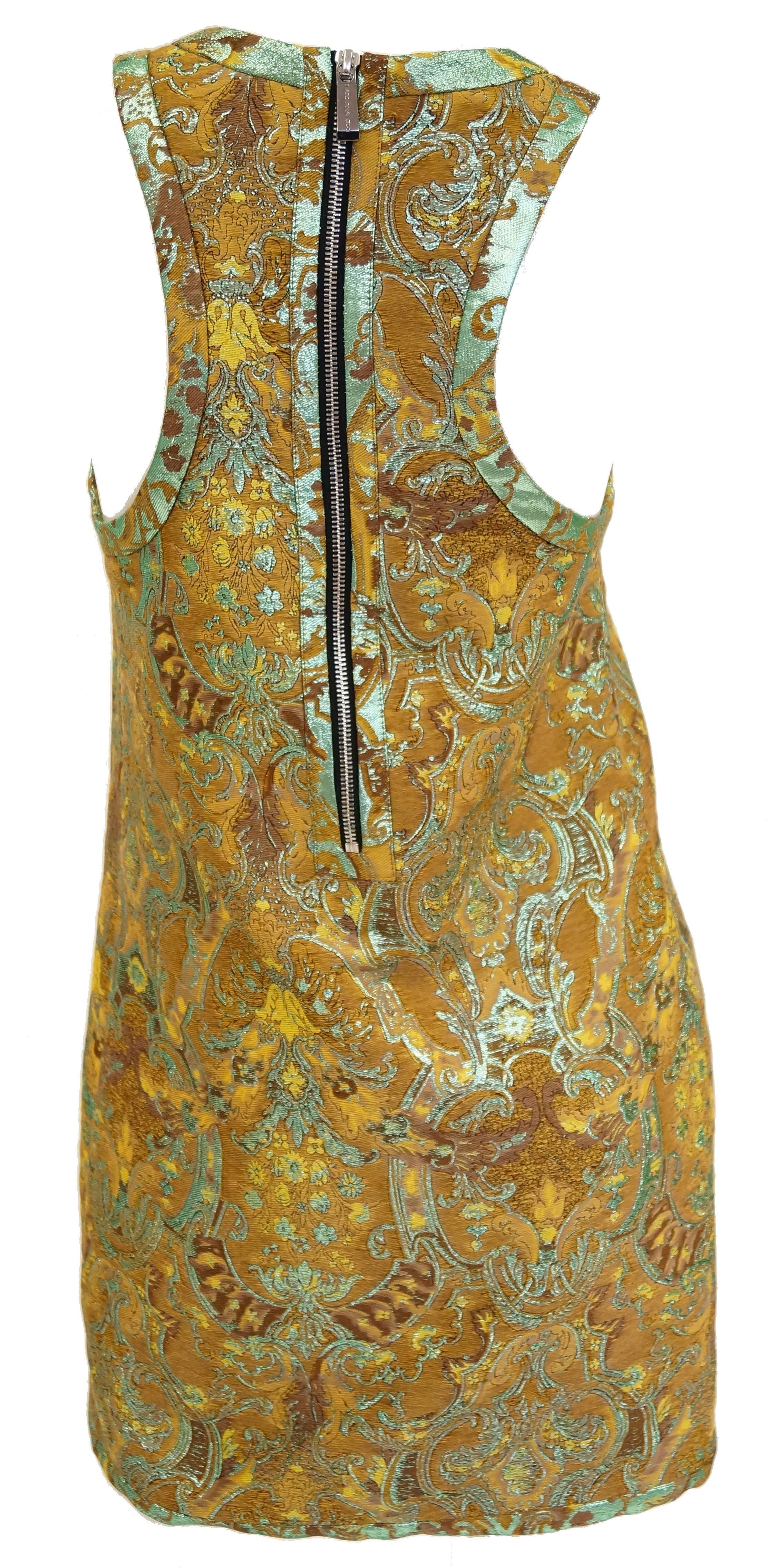 Brown 21st Century Barbara Bui Mint and Gold Jaquard Dress