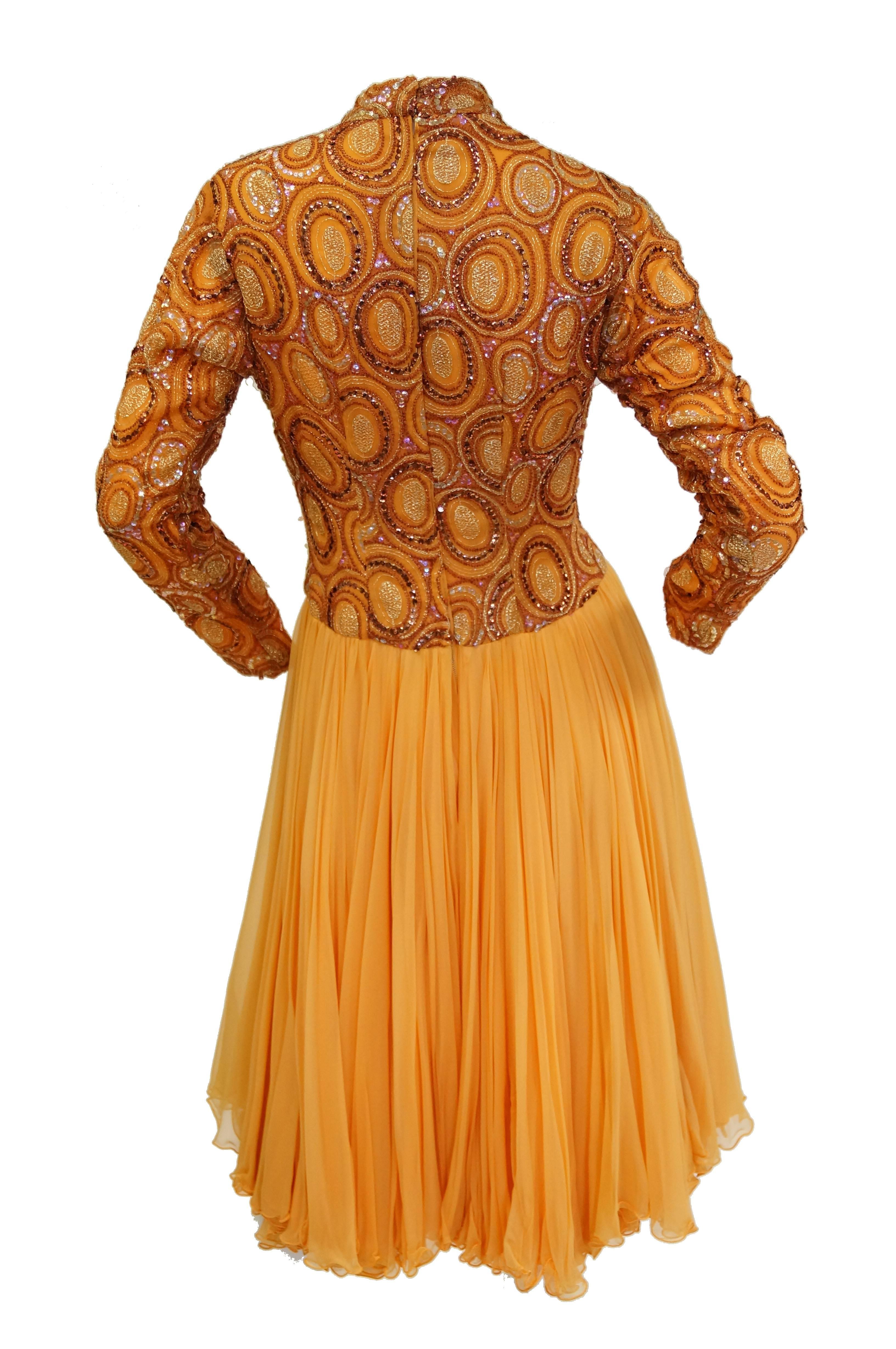Orange 1960s Tangerine Sequin Dream Cocktail Dress