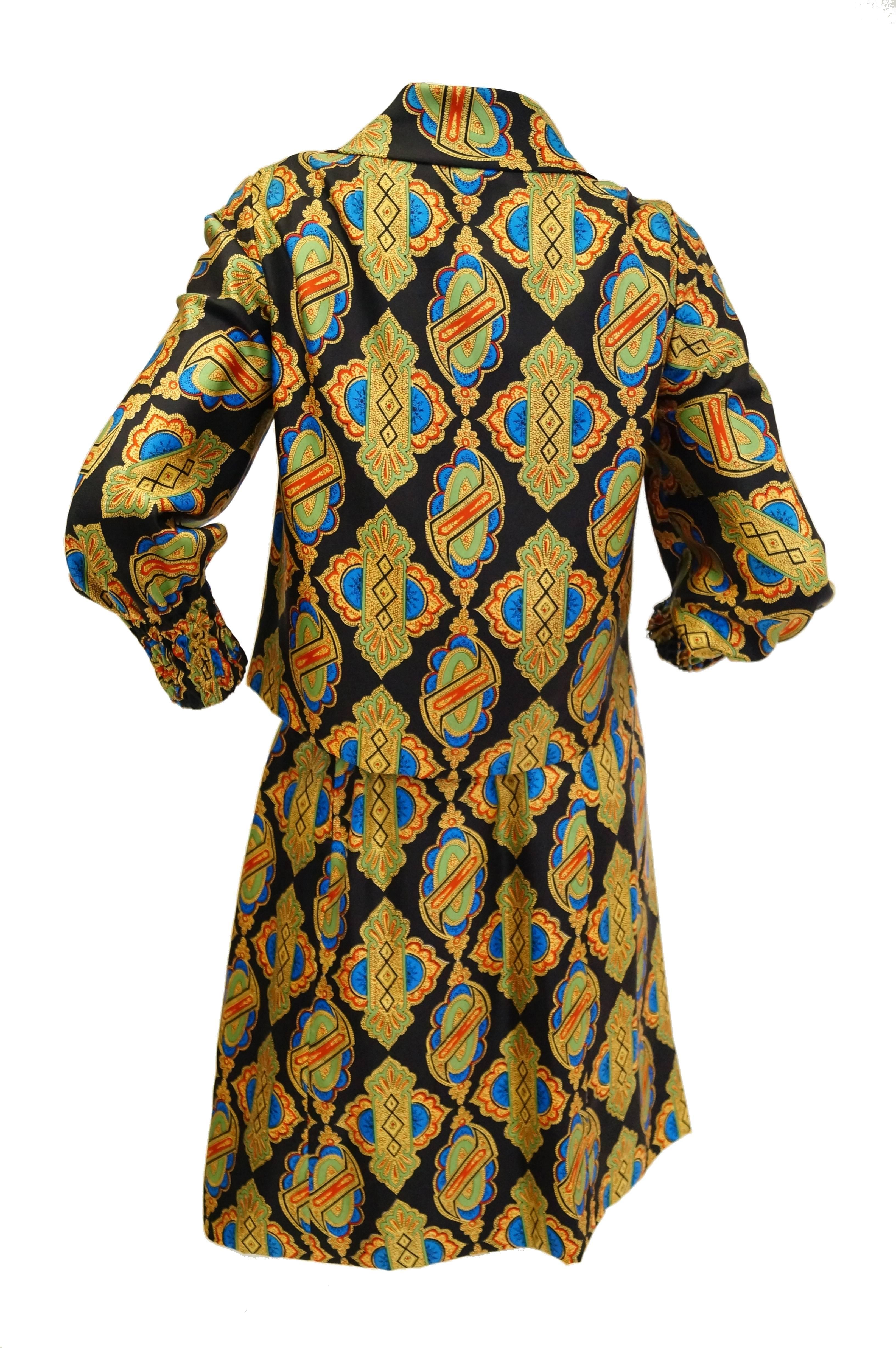 Women's 1970s Galanos Venetian Print Silk Skirt Suit For Sale