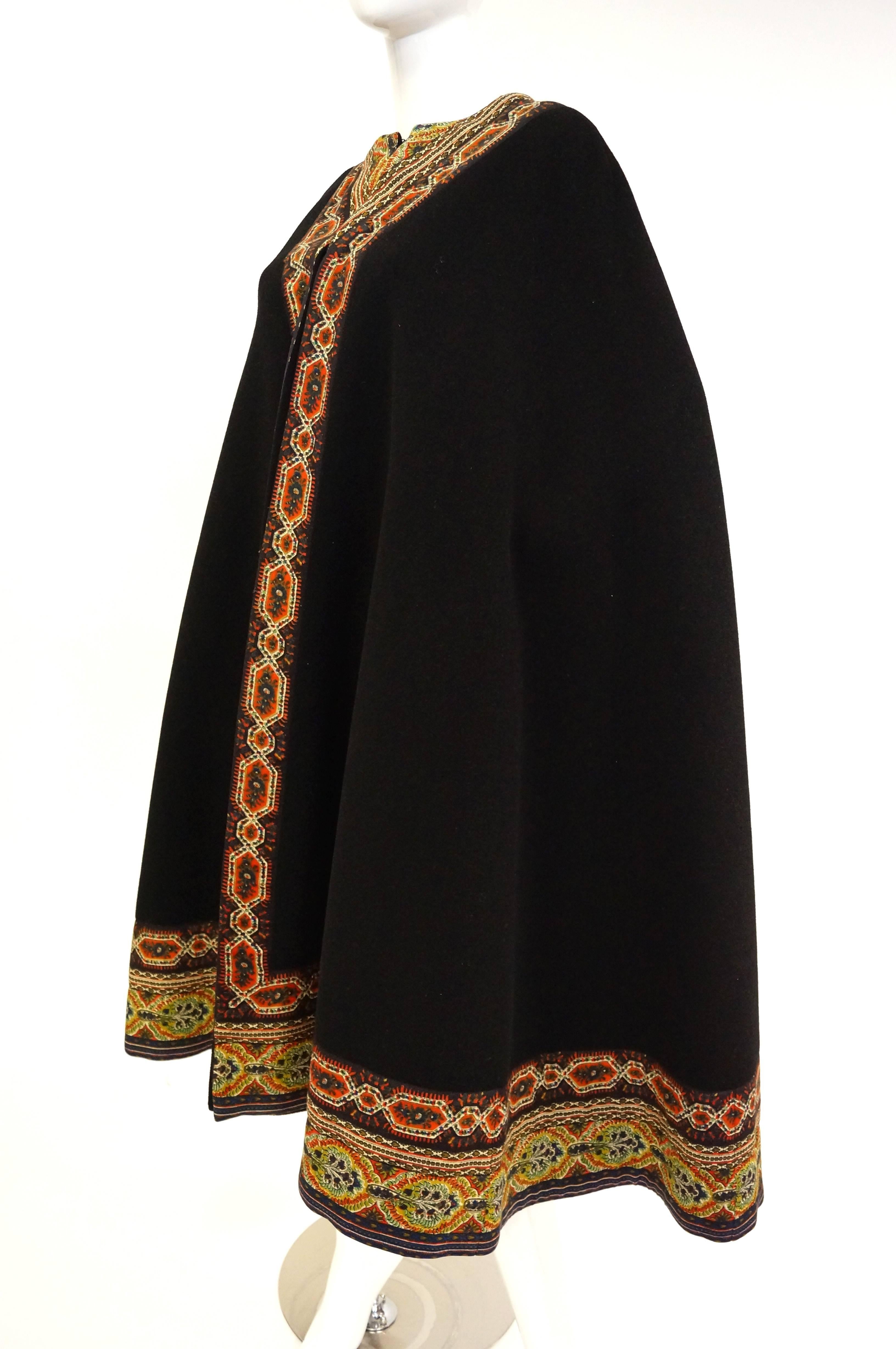 1960s Oscar de La Renta Bohemian Trim Wool Cloak  In Excellent Condition In Houston, TX