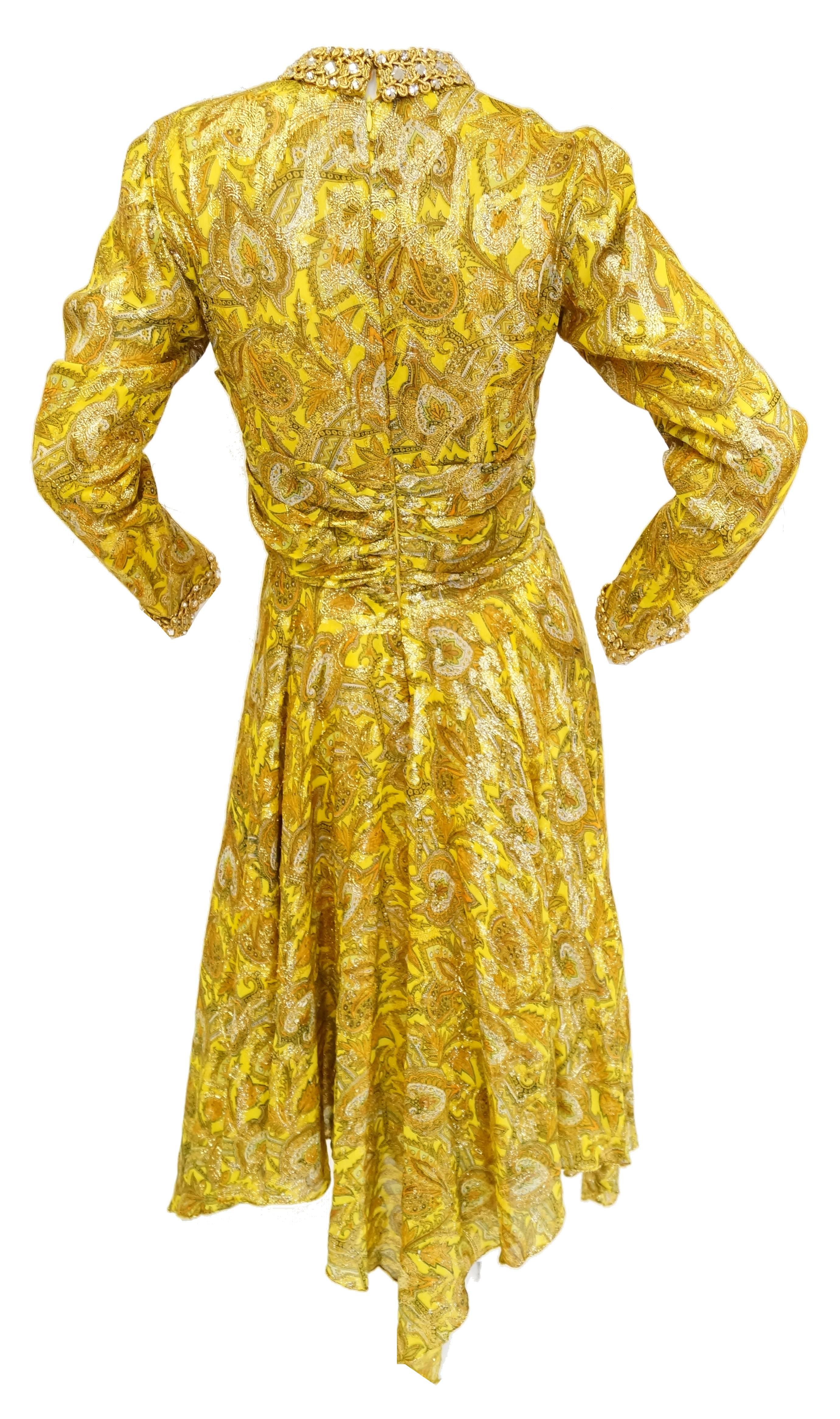 Women's 1960s Metallic Mod Dress w/ Rouching & Rhinestone Details