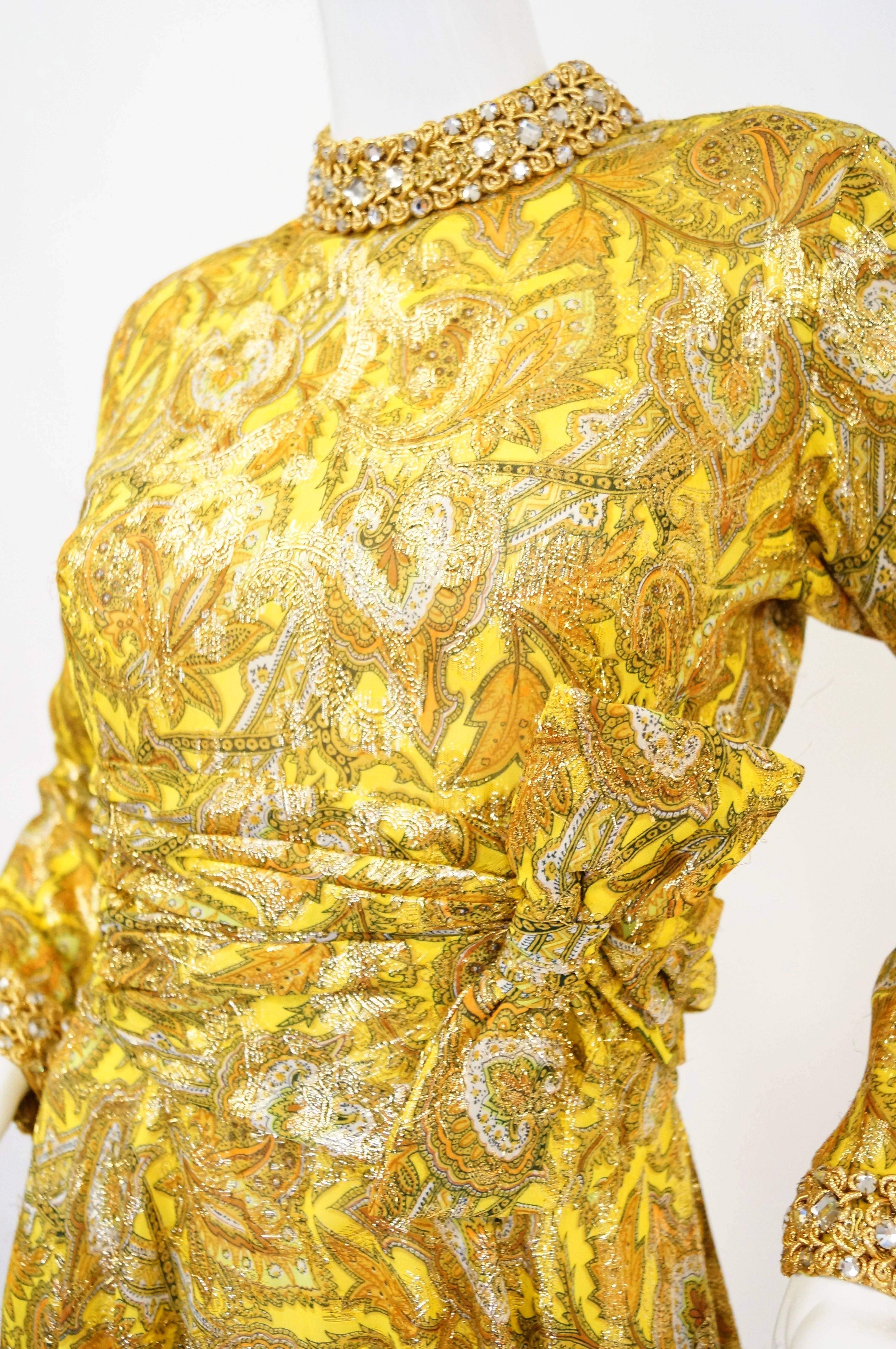 1960s Metallic Mod Dress w/ Rouching & Rhinestone Details In Excellent Condition In Houston, TX