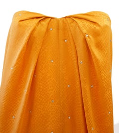 1980's Holly's Harp Silk Tangerine Snake Print and Rhinestone Evening Dress