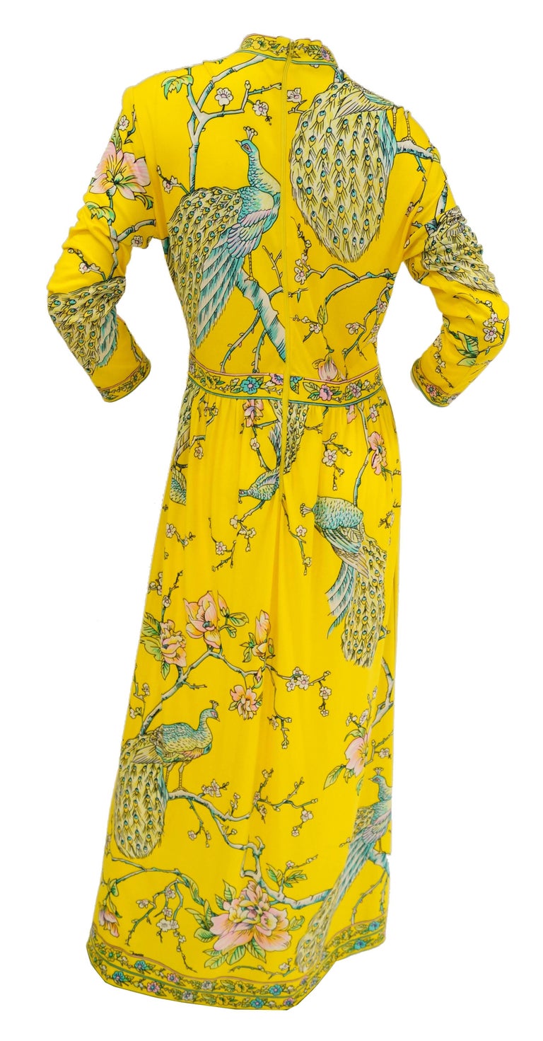 Fantastic 1960s Maurice Yellow Asian Print Jersey Dress at 1stDibs