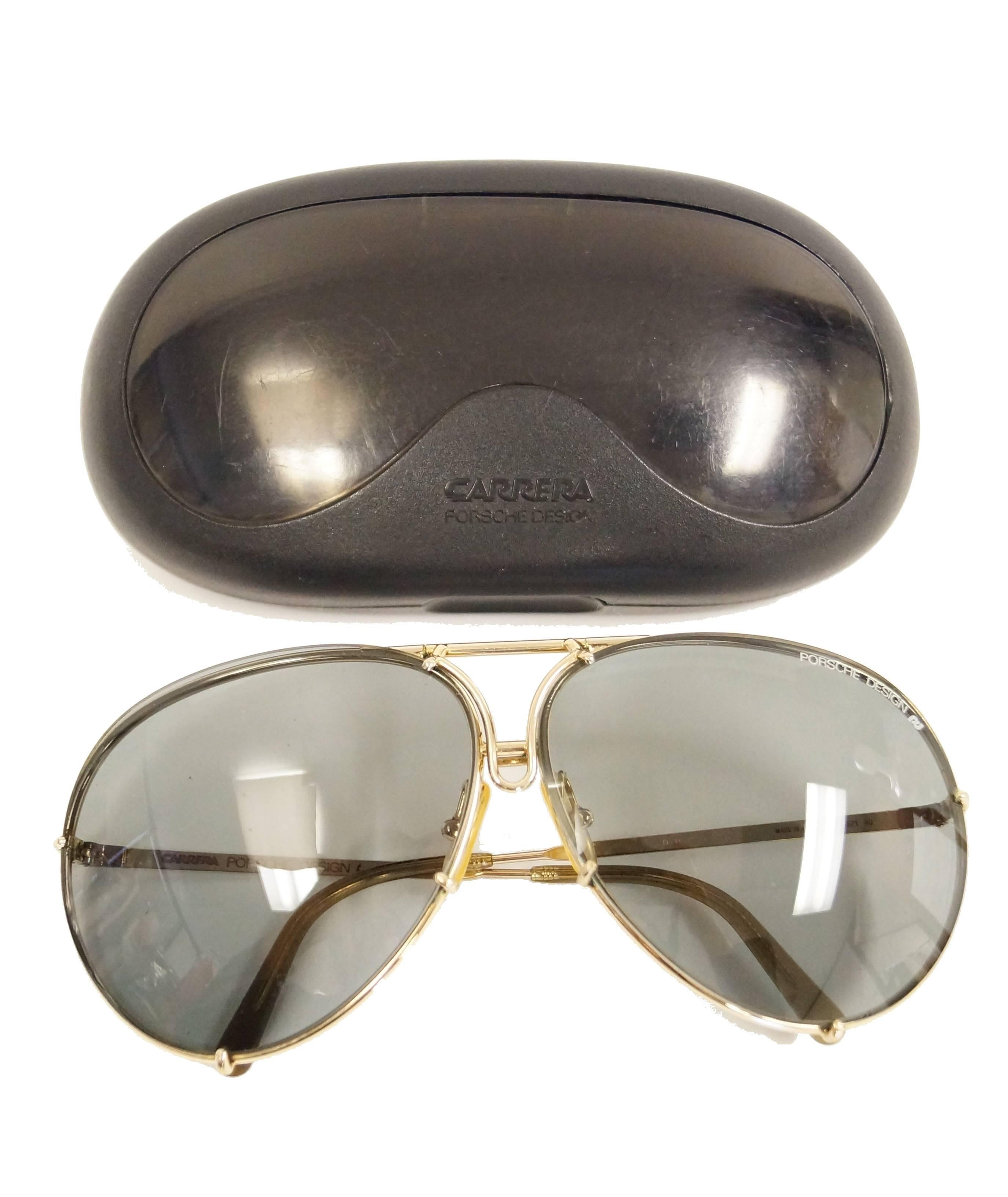 Beige 1980s Porsche by Carrera 5621 Aviator Sunglasses and Case