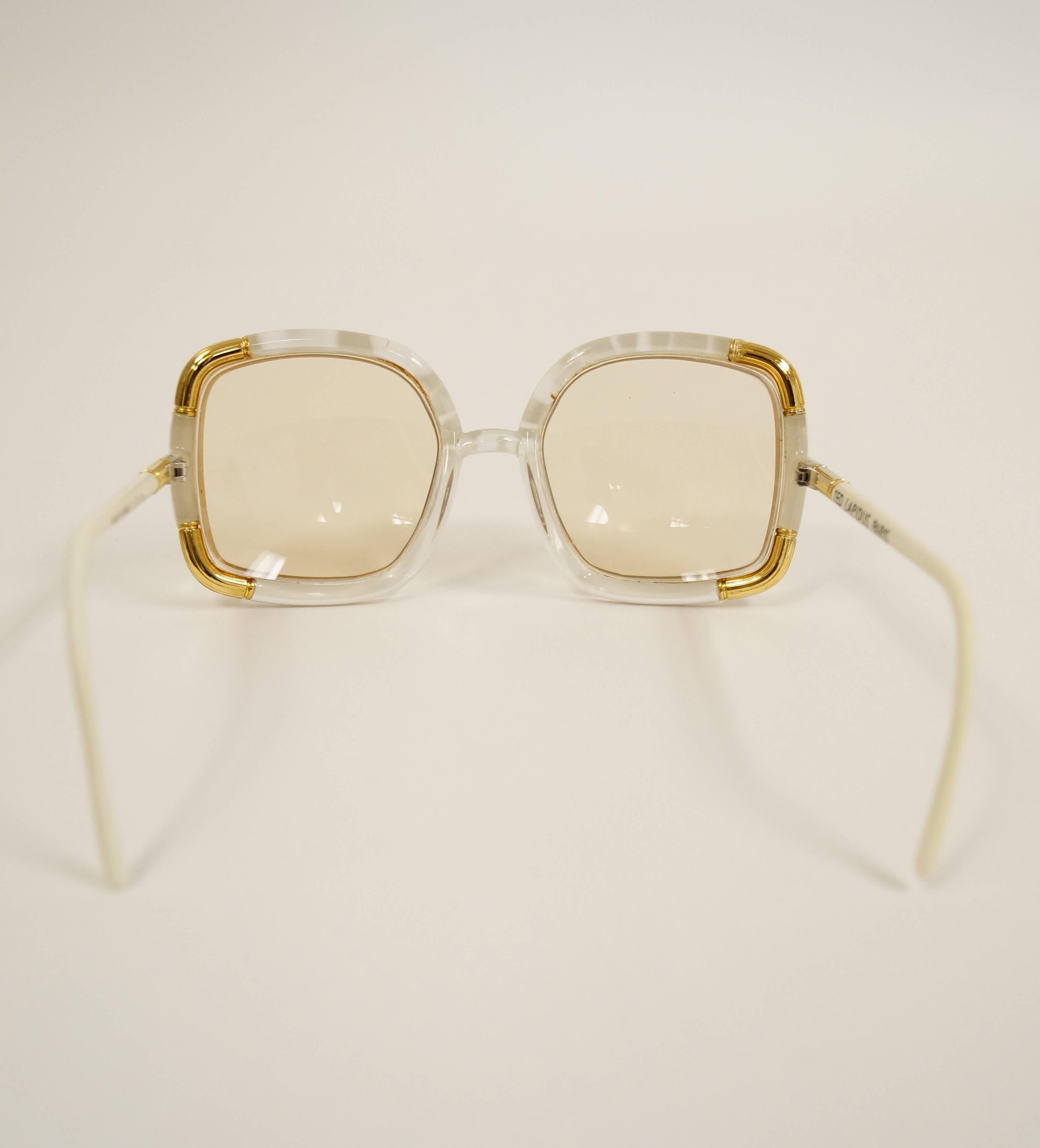 Women's or Men's 1970s Ted Lapidus Paris Ivory and Gold Framed RX Frames For Sale