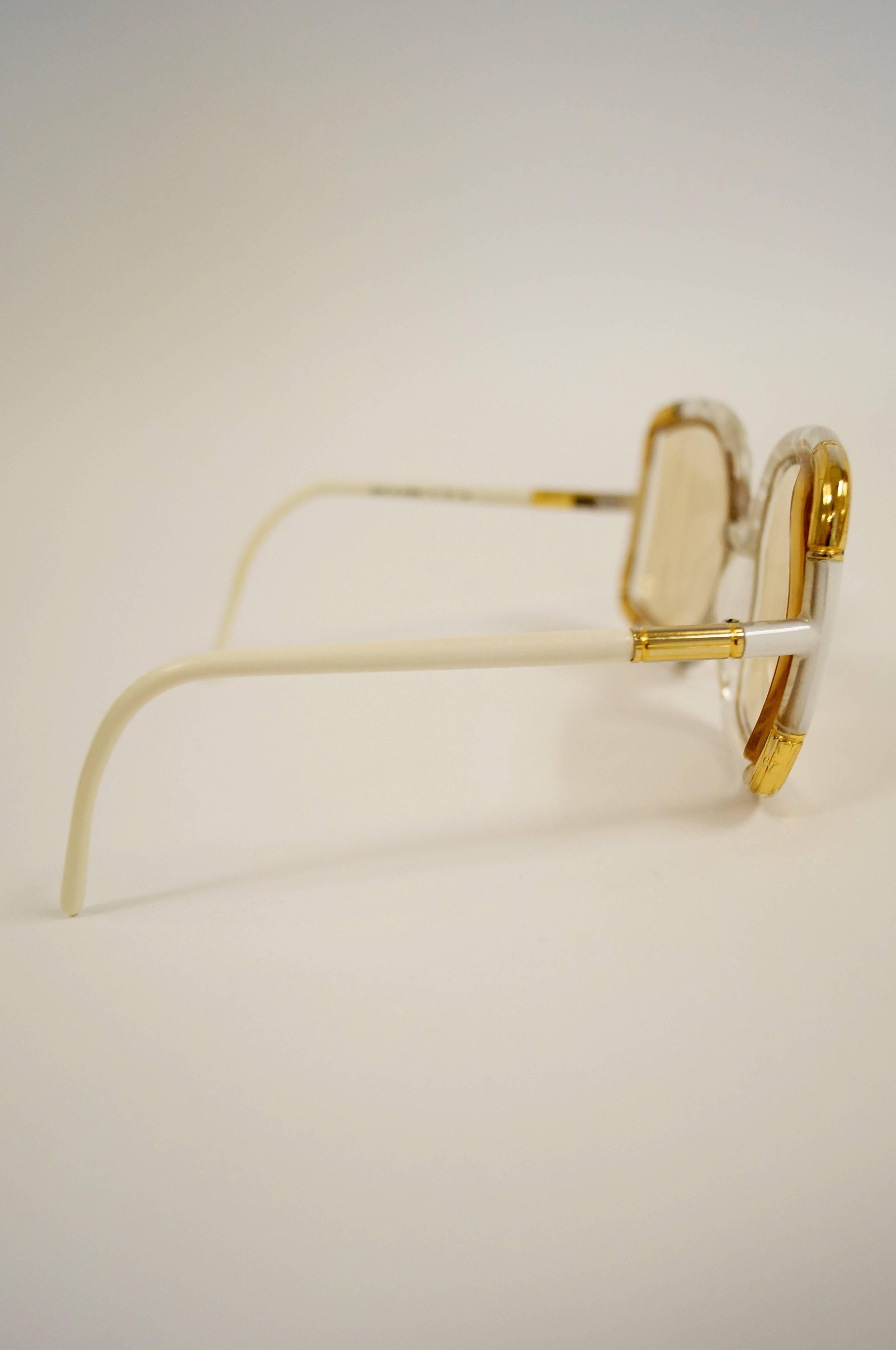 1970s Ted Lapidus Paris Ivory and Gold Framed RX Frames For Sale 2