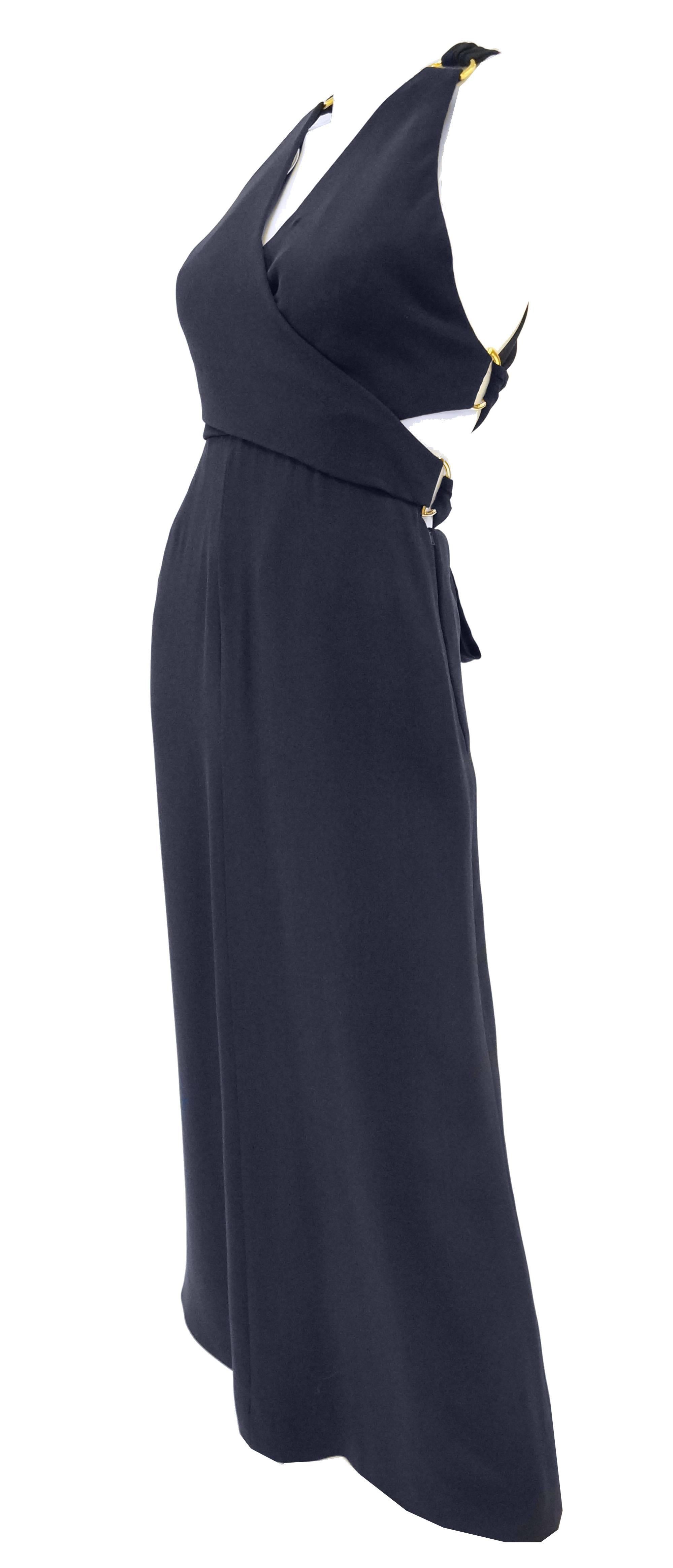 Black S/S 1971 Christian Dior Haute Couture Backless Navy Gown