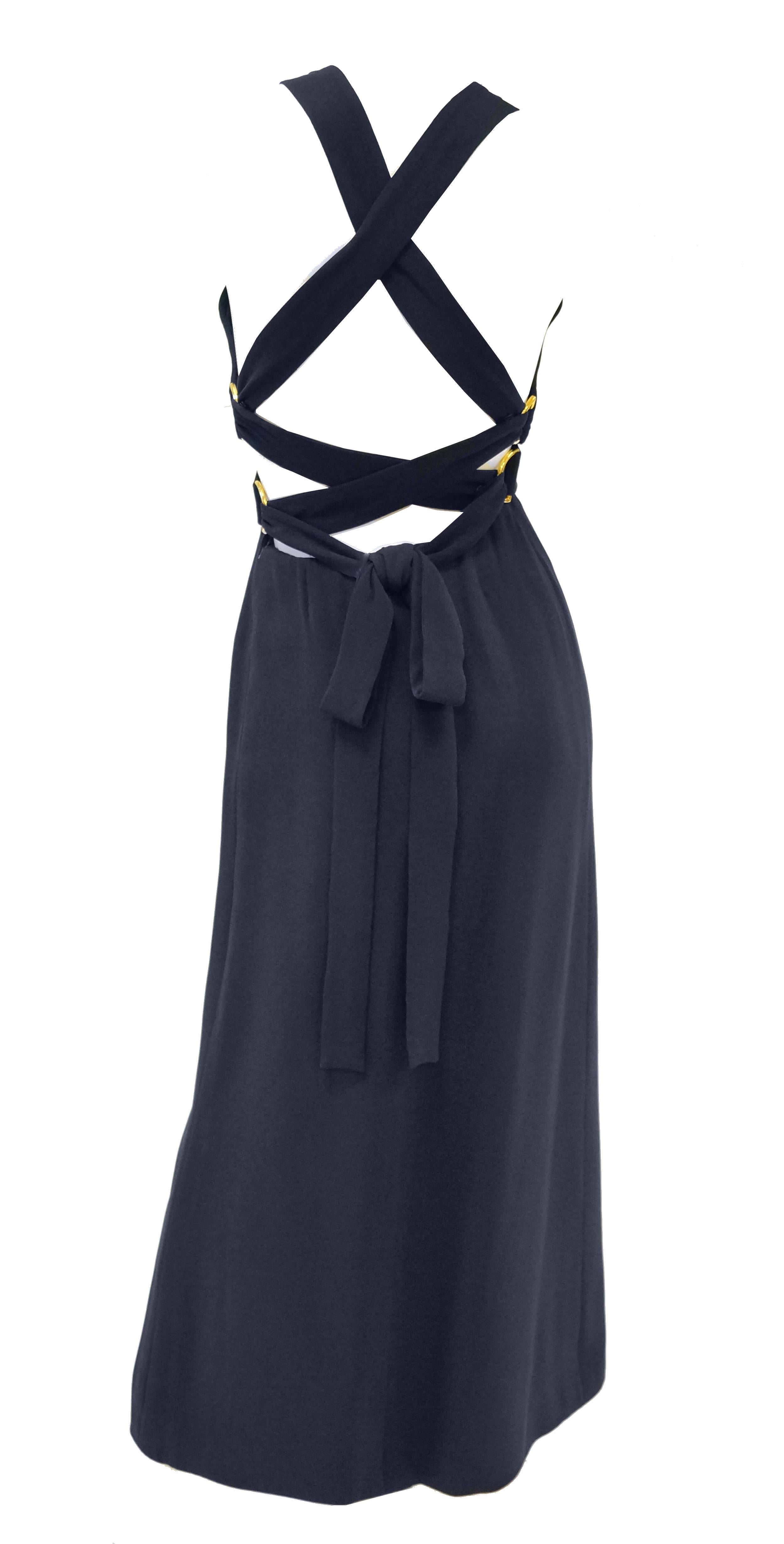 S/S 1971 Christian Dior Haute Couture Backless Navy Gown In Excellent Condition In Houston, TX