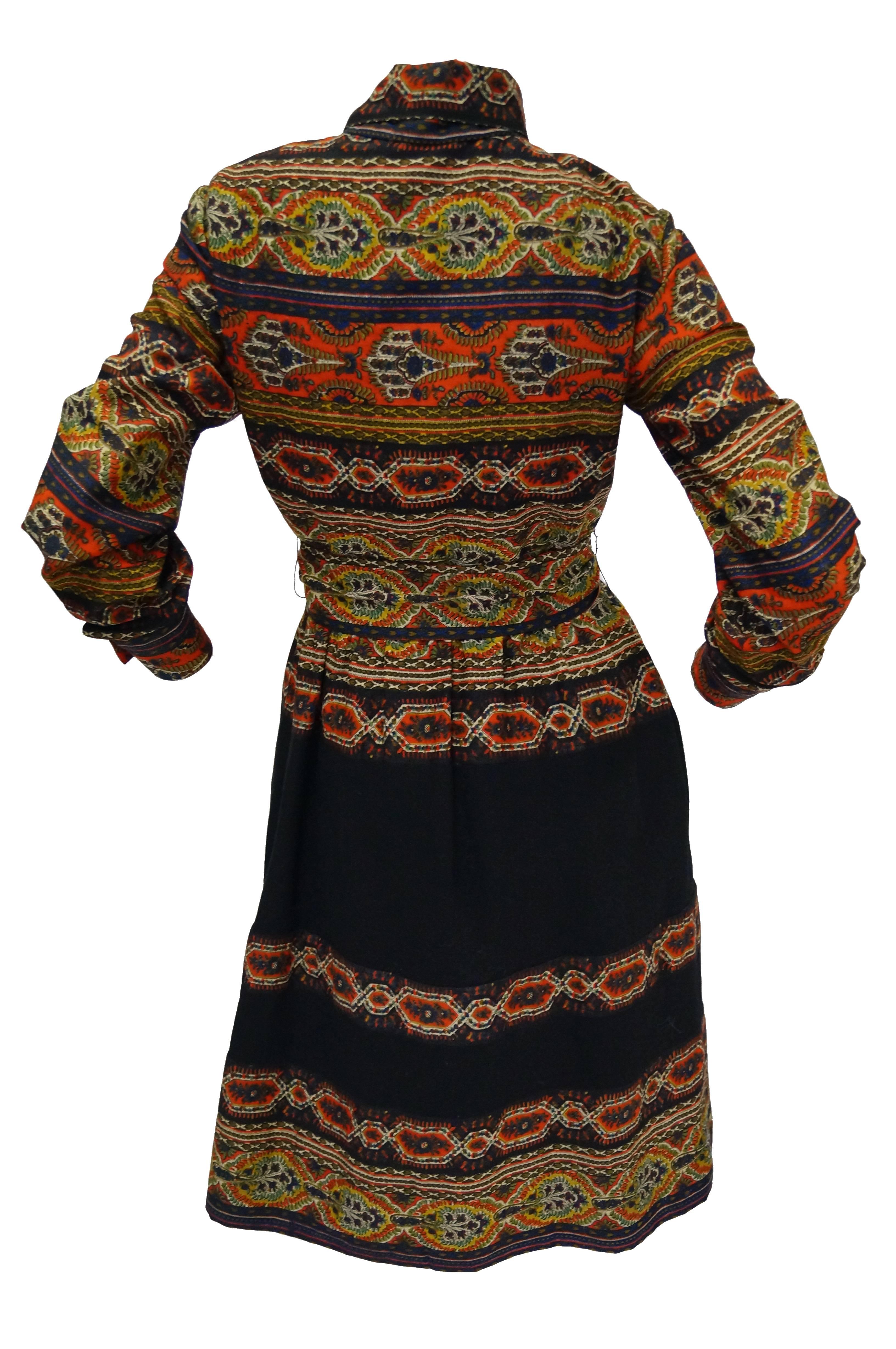 Oscar de la Renta Ethnic Print Wool Dress, 1960s  In Excellent Condition In Houston, TX