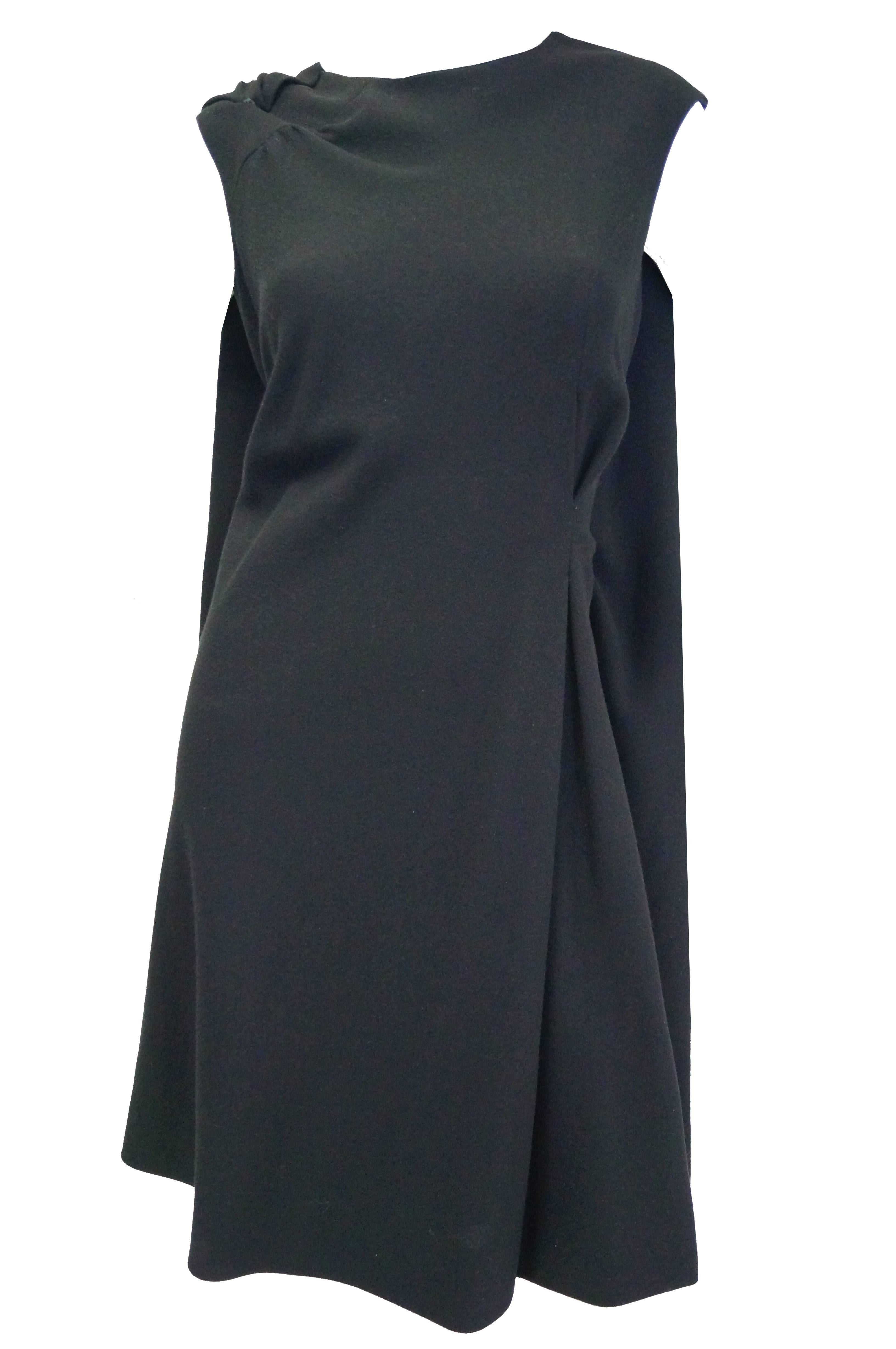 1960s John Moore Black Wool Cape Dress For Sale 1