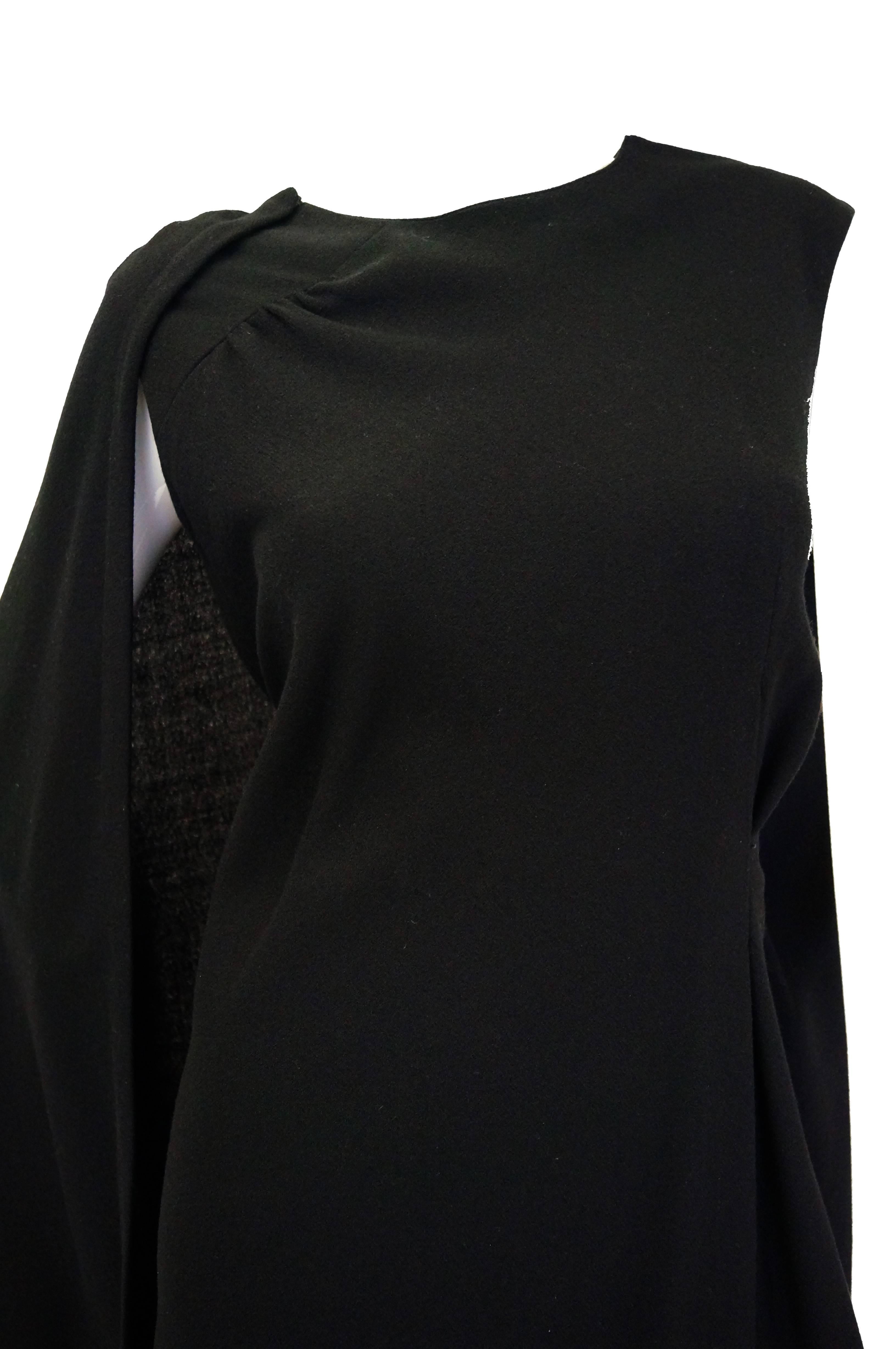 1960s John Moore Black Wool Cape Dress In Excellent Condition For Sale In Houston, TX