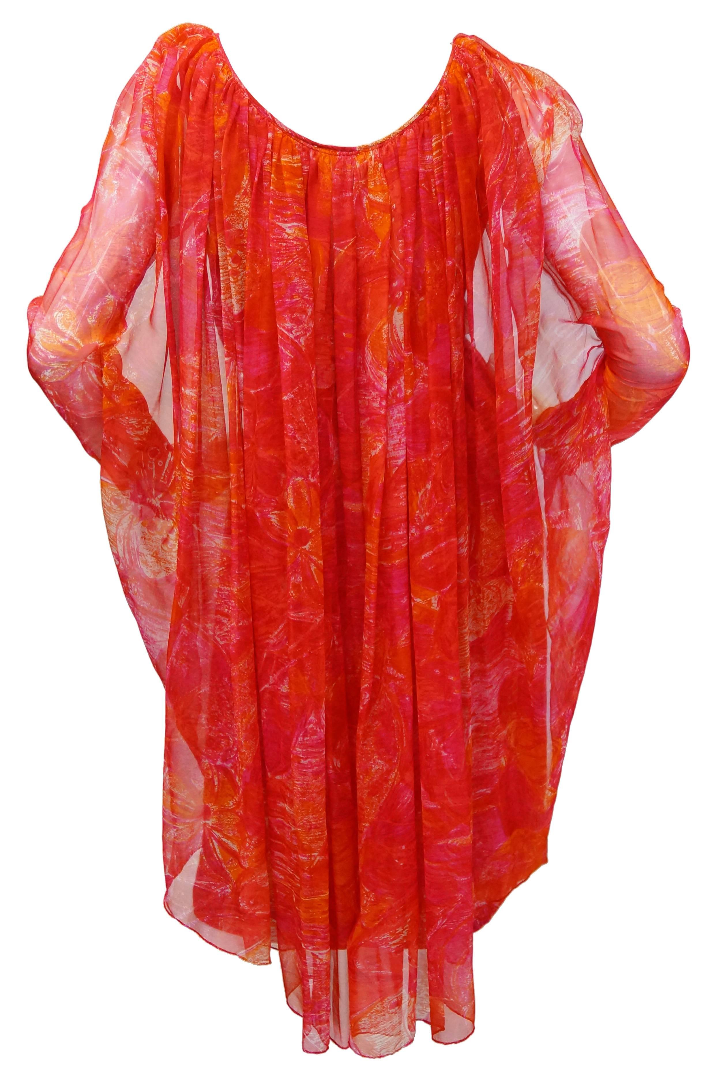 1960s Pierre Cardin Cerise Silk Dress and Cape For Sale 1