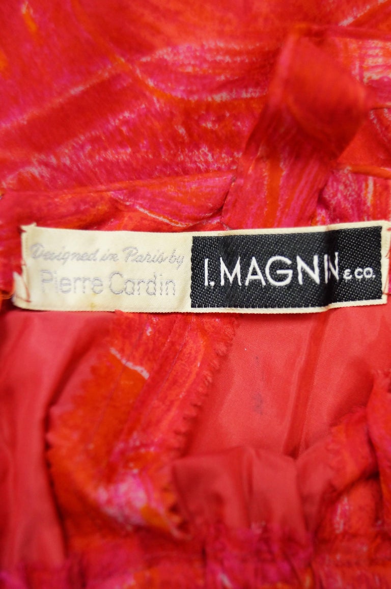 1960s Pierre Cardin Cerise Silk Dress and Cape For Sale 4