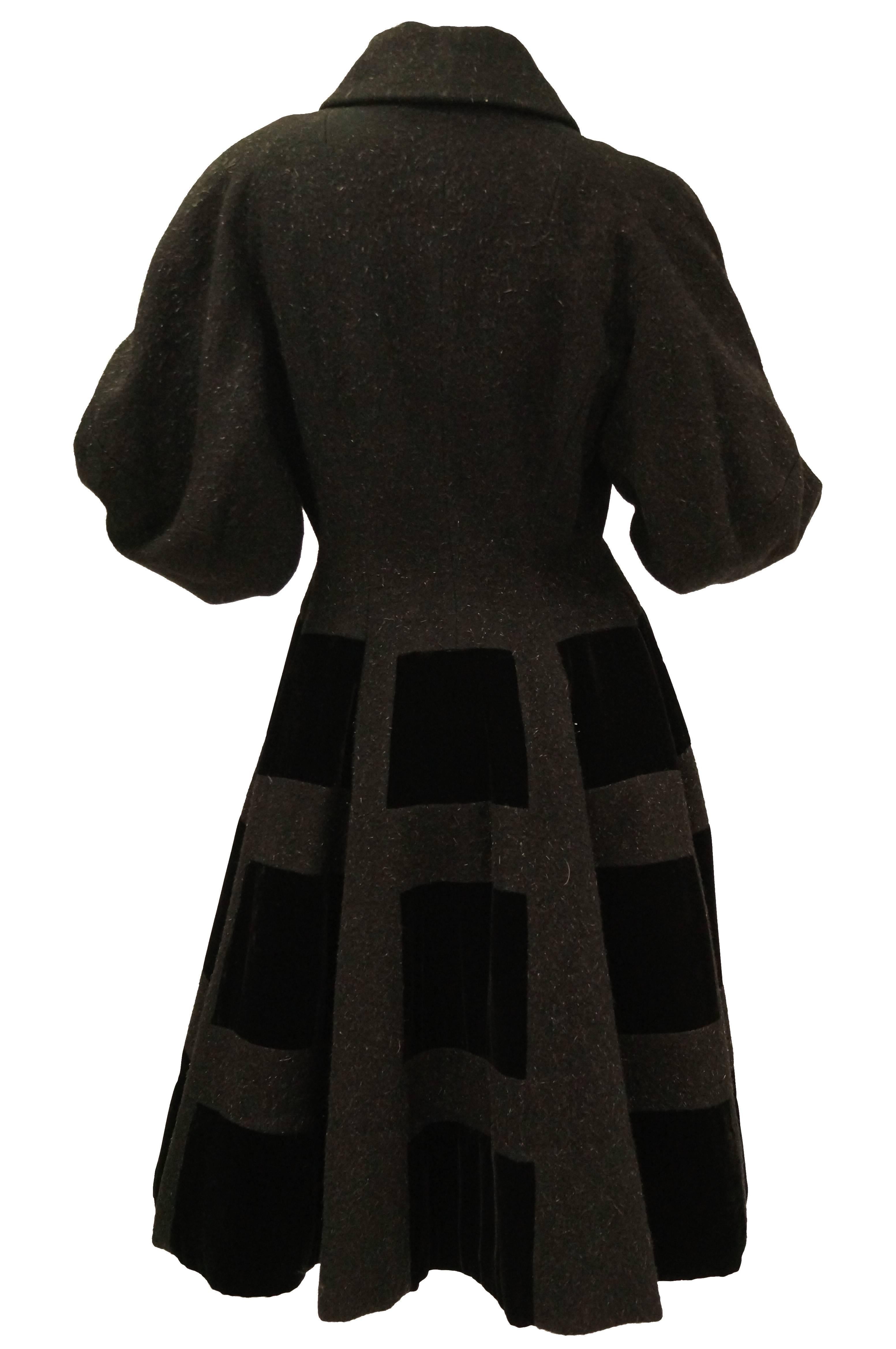 Women's  1950s Lilli Ann Black Mohair, Wool, and Velvet Blocked Princess Coat