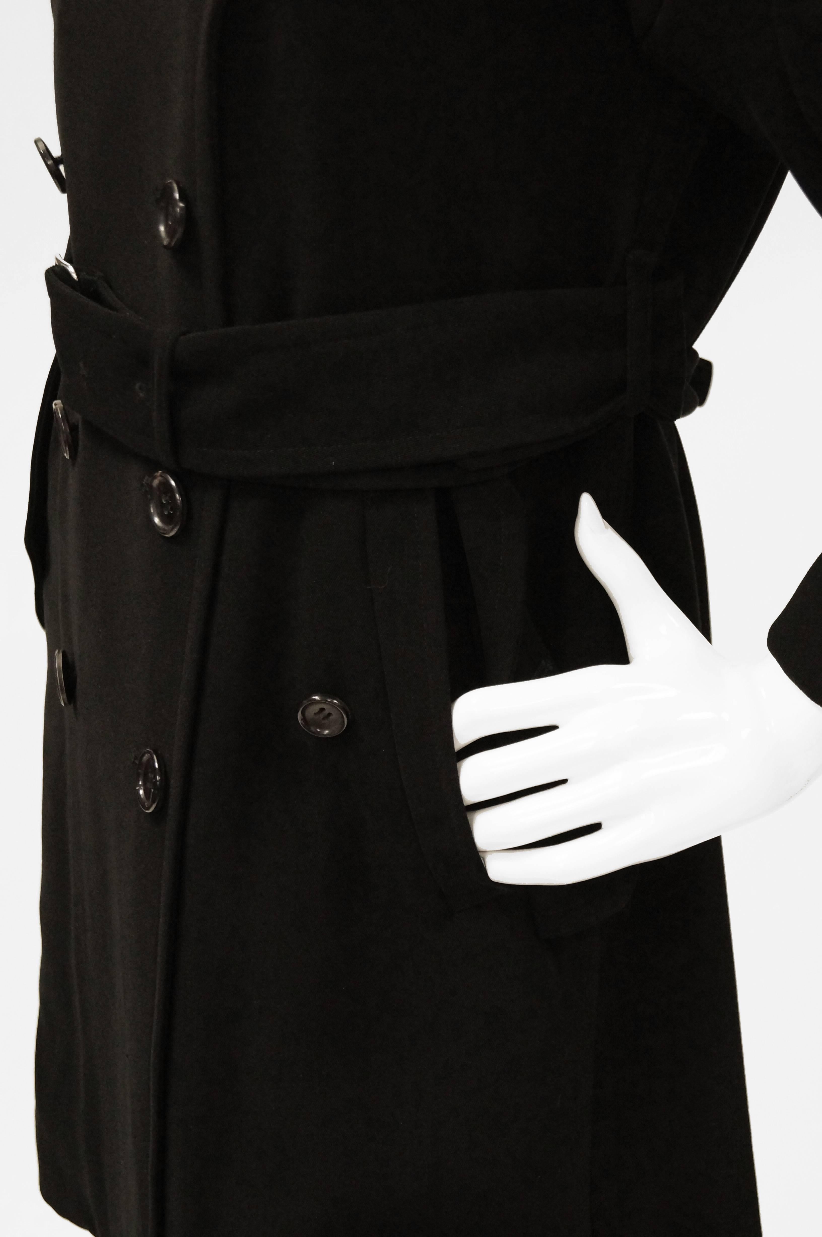 2000s Comme des Garçons Black Knit Trench Coat with Rooster Feather Detail 3