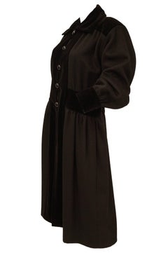 Yves Saint Laurent Russian Collection Wool with Velvet Black Coat L/XL, 1970s