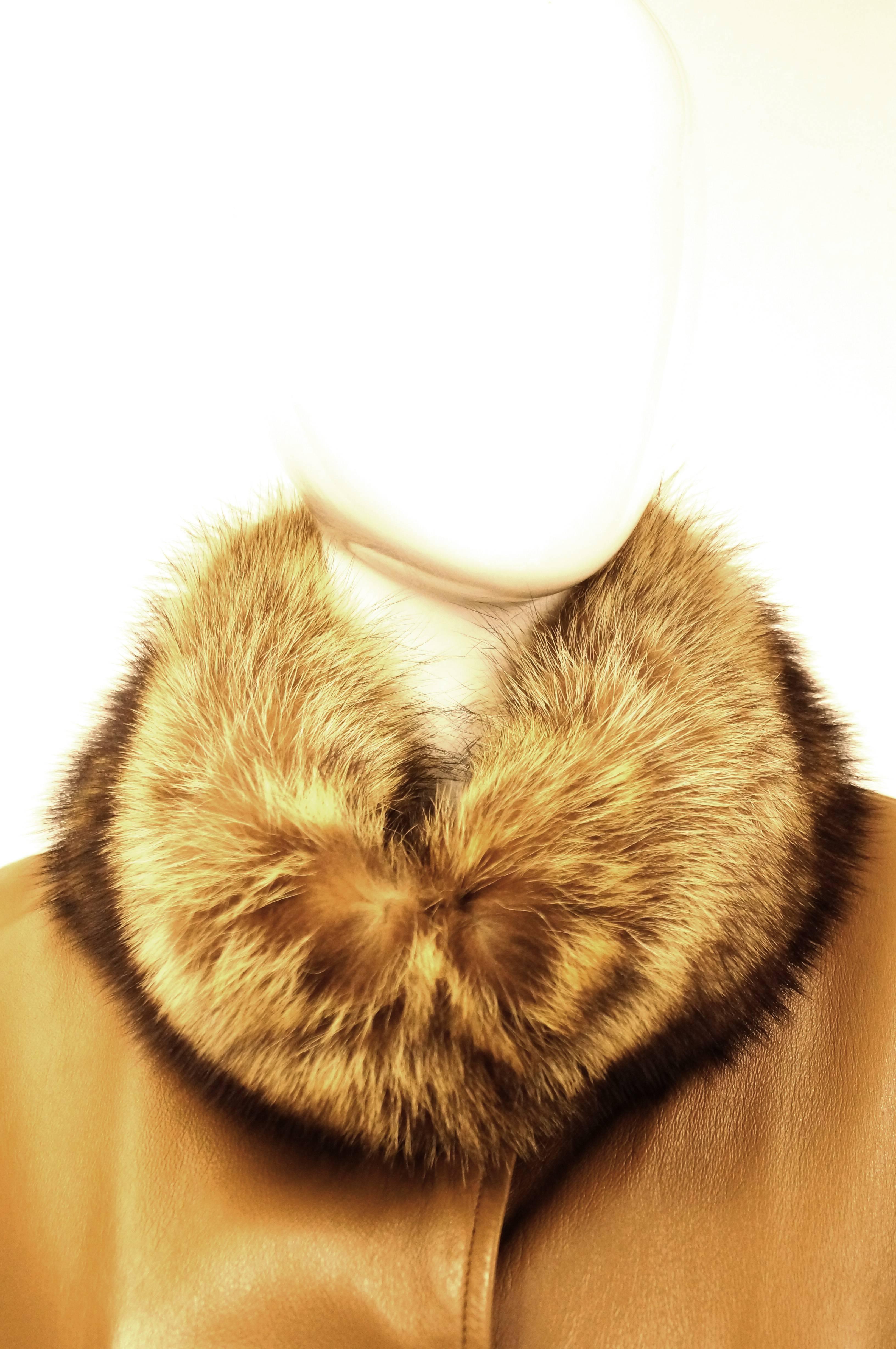 Women's Fabulous 1960s Bonnie Cashin Leather Cape w/ Fur Collar 