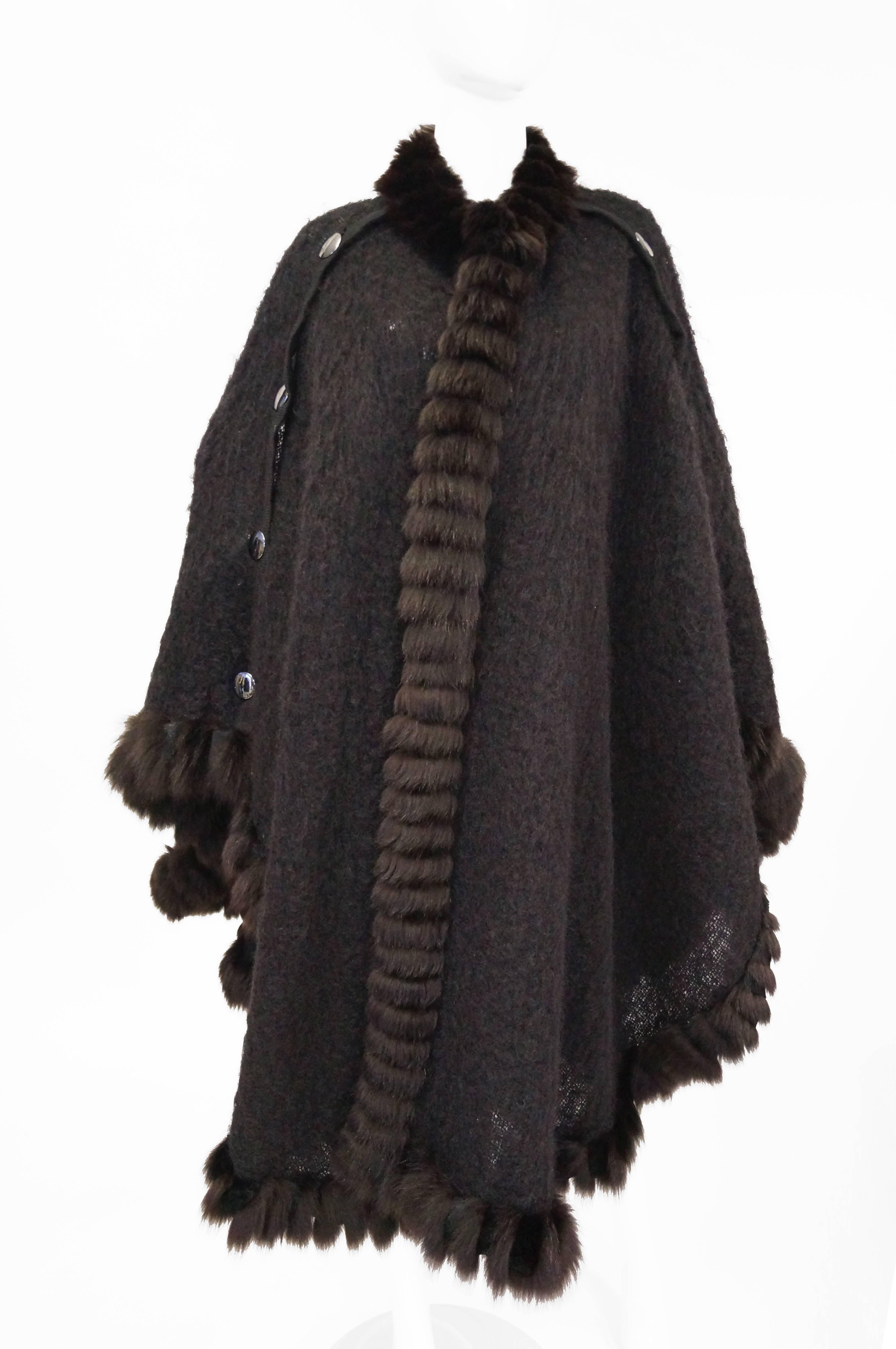 1970s Yves Saint Laurent Wool and Fox Button Cape For Sale 1