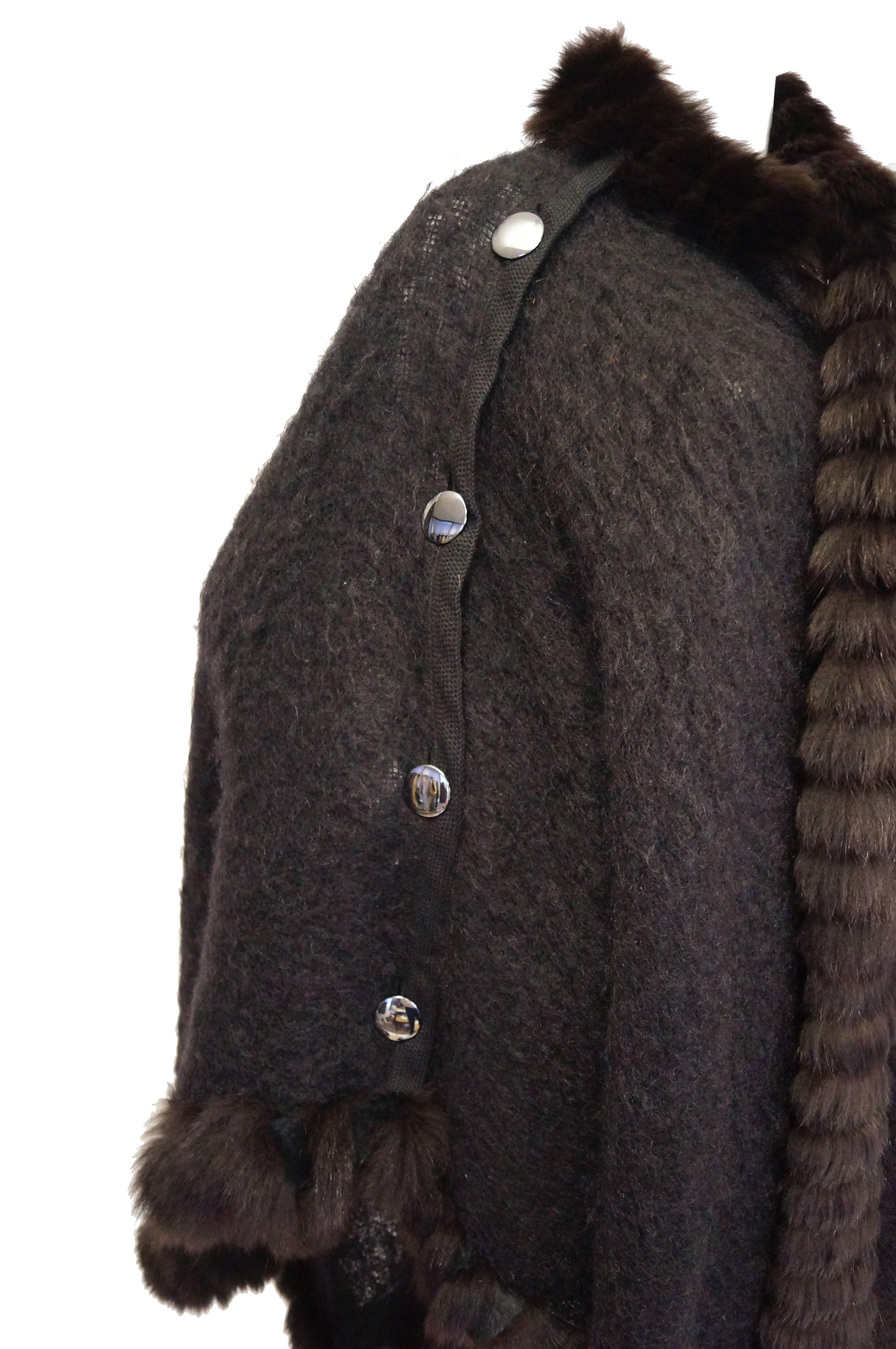 1970s Yves Saint Laurent Wool and Fox Button Cape For Sale 2