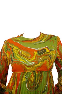 Leo Narducci Multicolor Ebru Marbling Print Dress, 1960s