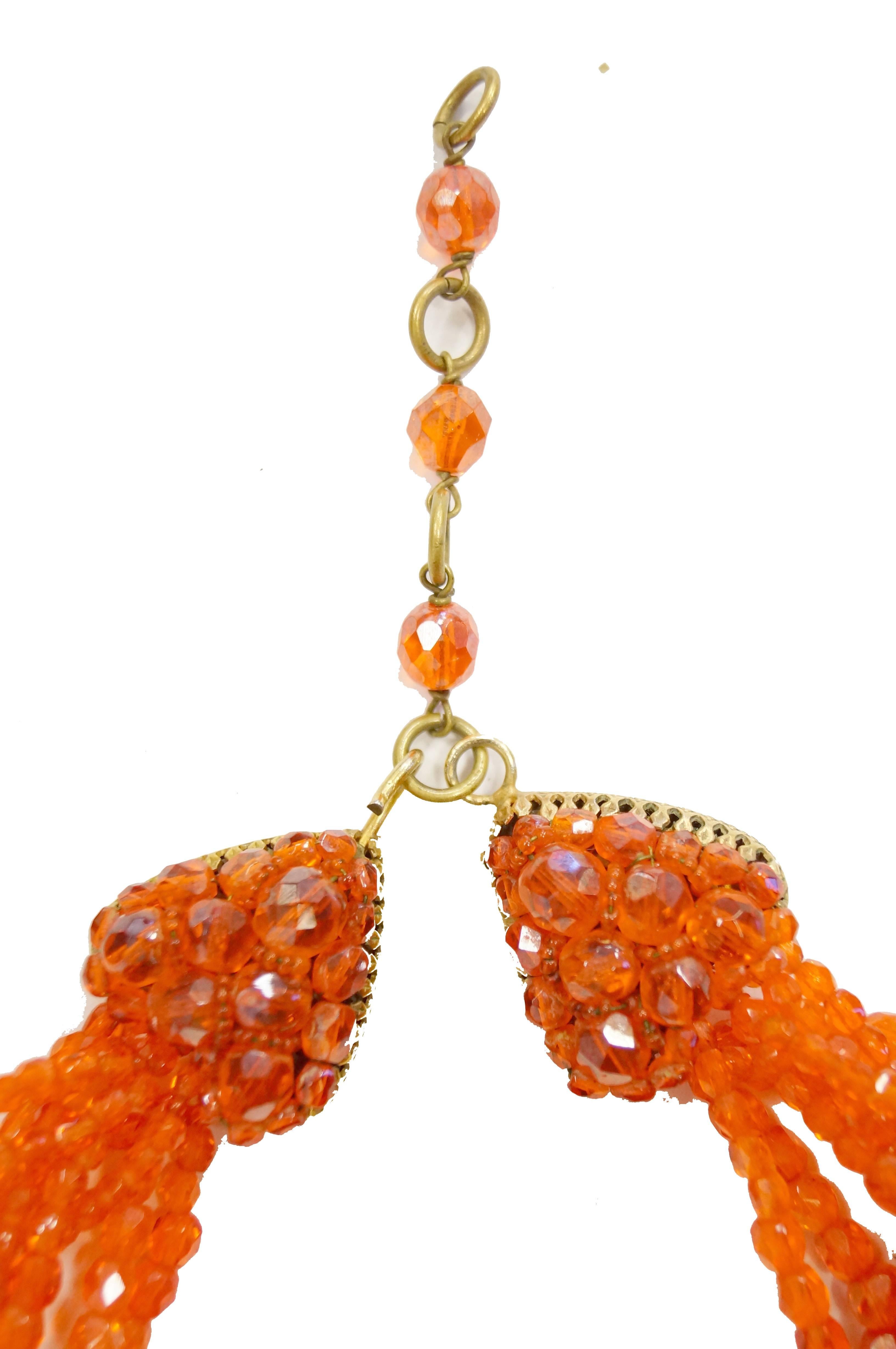 Coppola e Toppo Orange Multistrand Crystal Waterfall Necklace, 1970s  For Sale 1