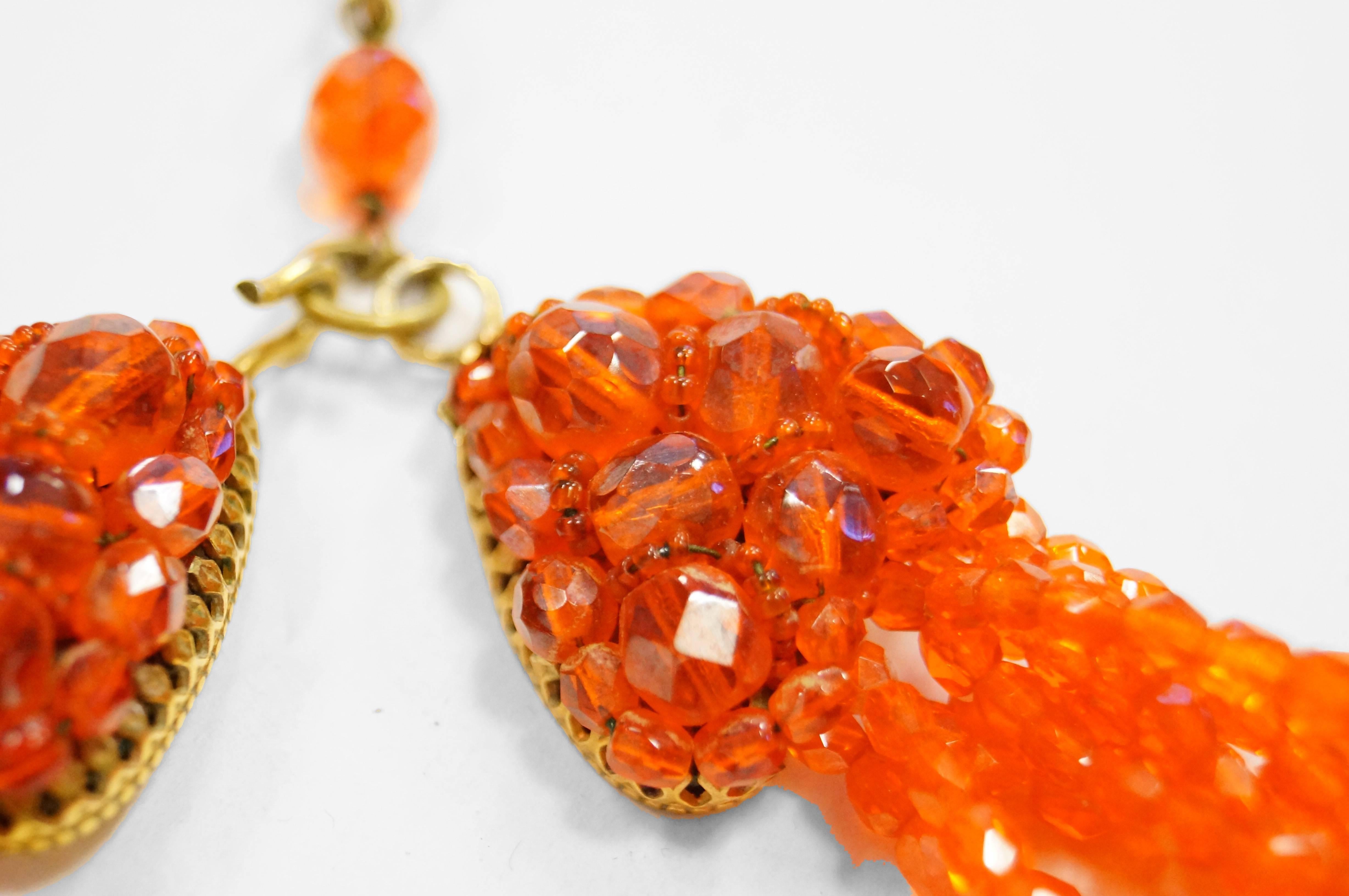 Coppola e Toppo Orange Multistrand Crystal Waterfall Necklace, 1970s  For Sale 2
