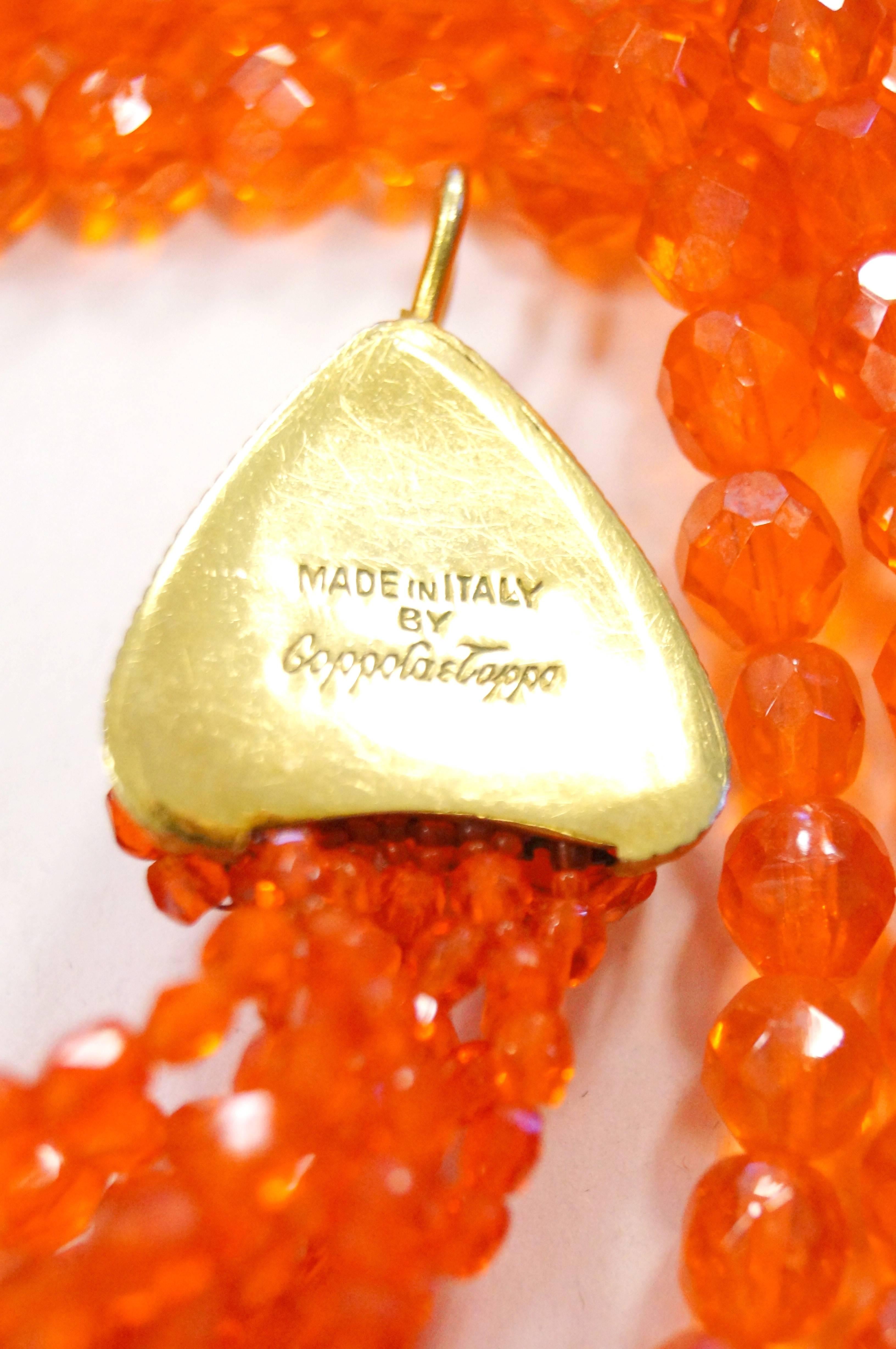 Coppola e Toppo Orange Multistrand Crystal Waterfall Necklace, 1970s  For Sale 3