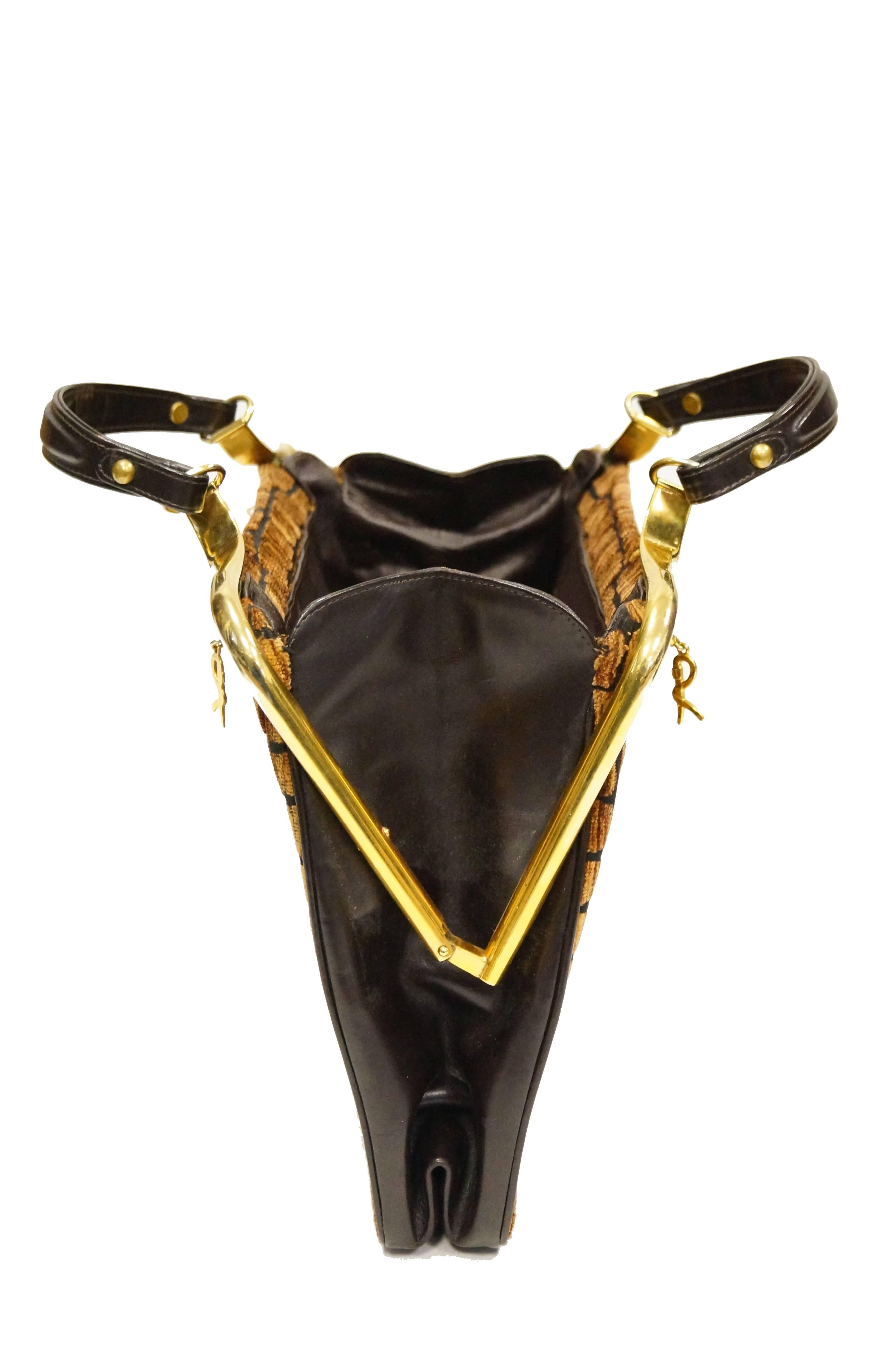 Women's or Men's 1960s Roberta di Camerino Amber Reptile Cut Velvet Handbag