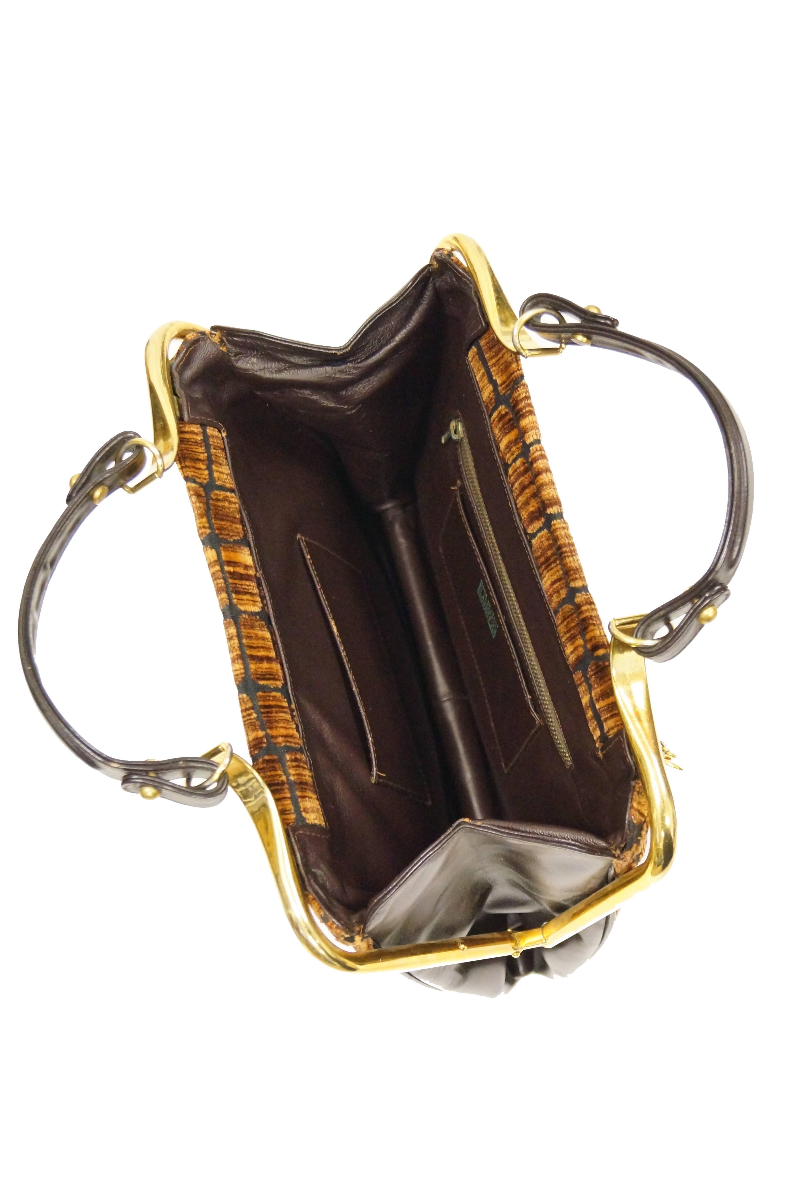 1960s Roberta di Camerino Amber Reptile Cut Velvet Handbag 1
