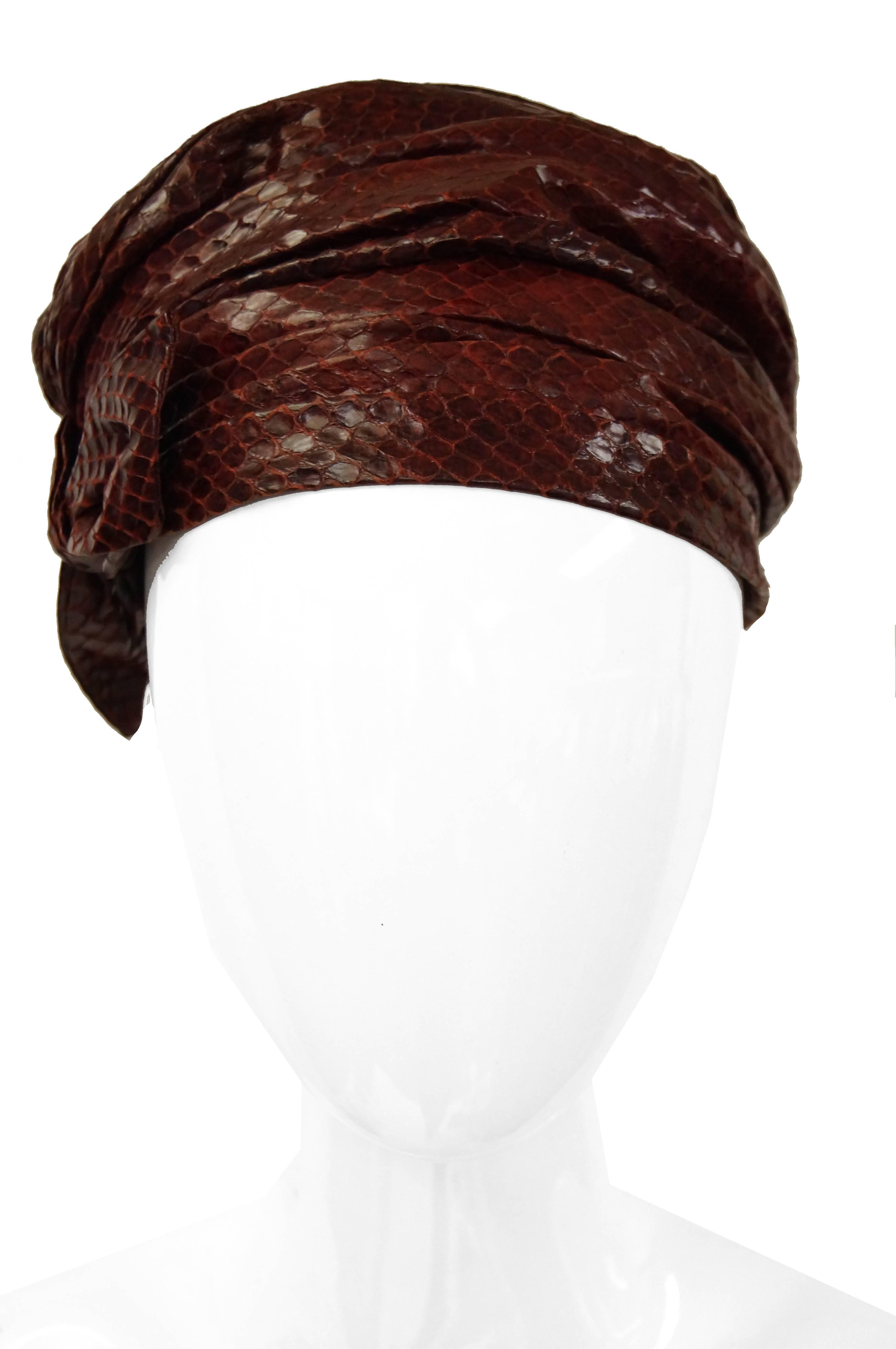  Neiman Marcus Custom Sienna Snakeskin Turban, 1950s  In Excellent Condition For Sale In Houston, TX