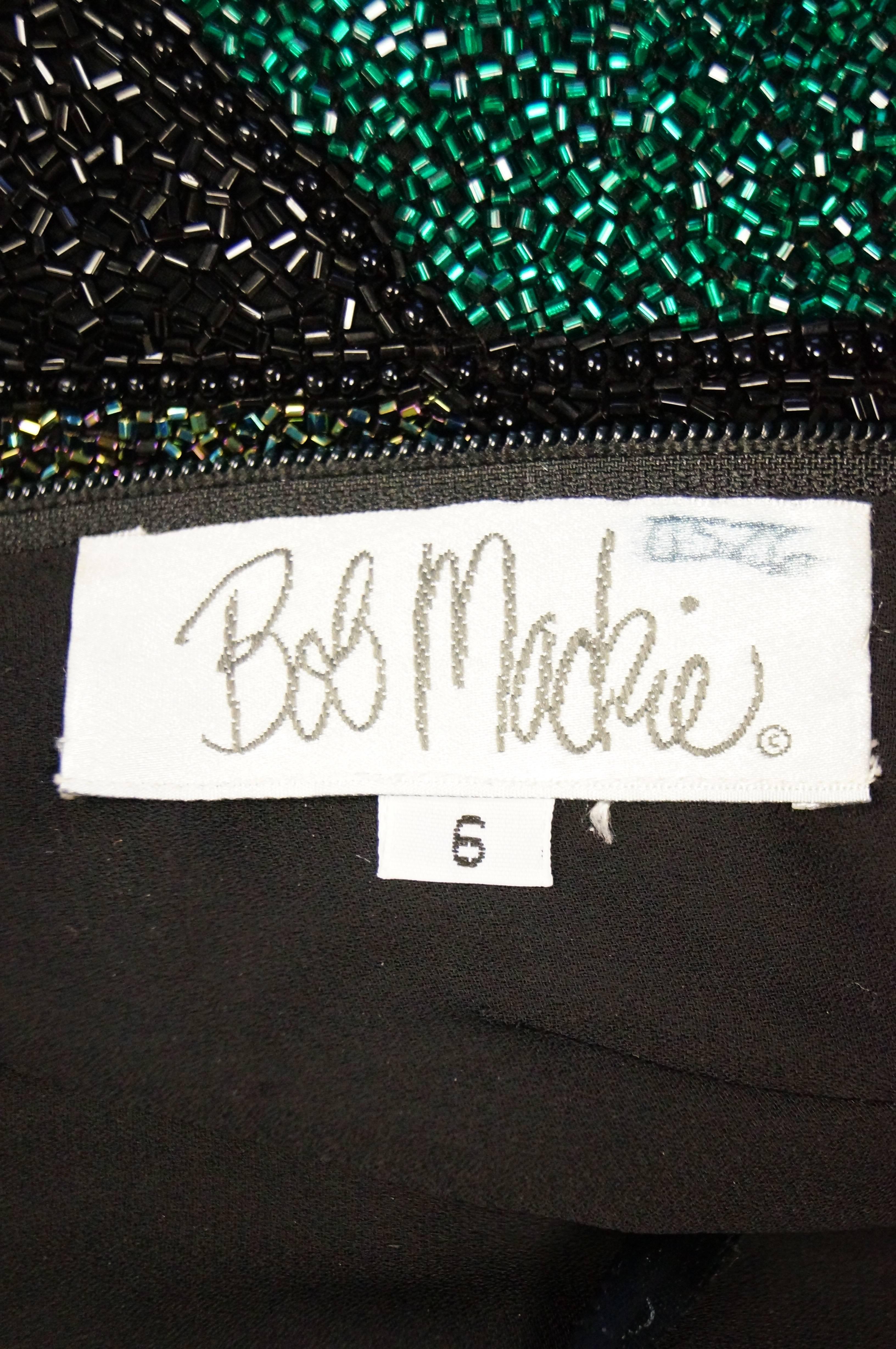 Bob Mackie Beaded Black Blue and Green Diamond Cocktail Dress Size 6, 1990s 6