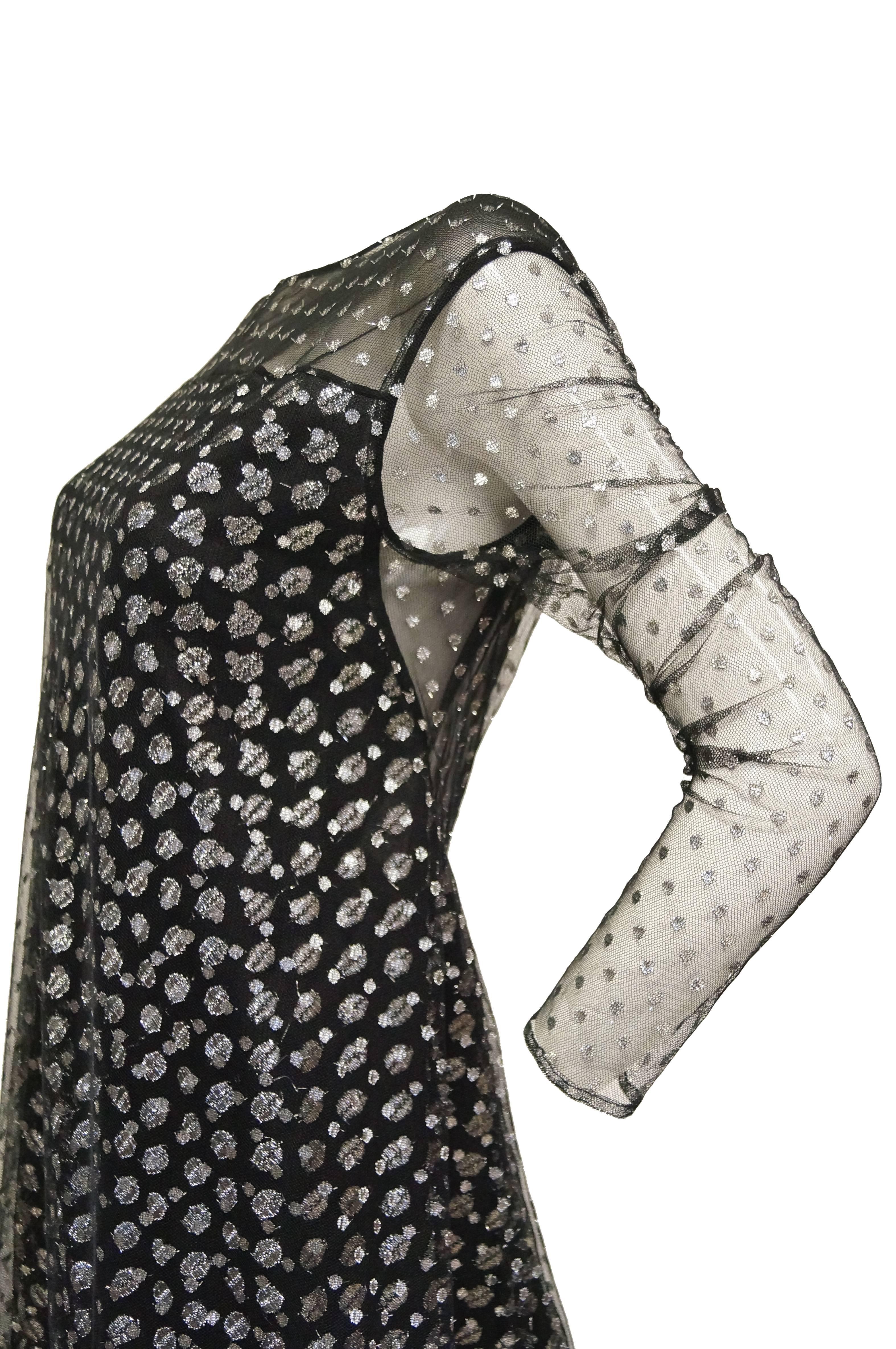 Women's 1990s Geoffrey Beene Black and Silver Metallic Polka Dot Dress 6-8 For Sale
