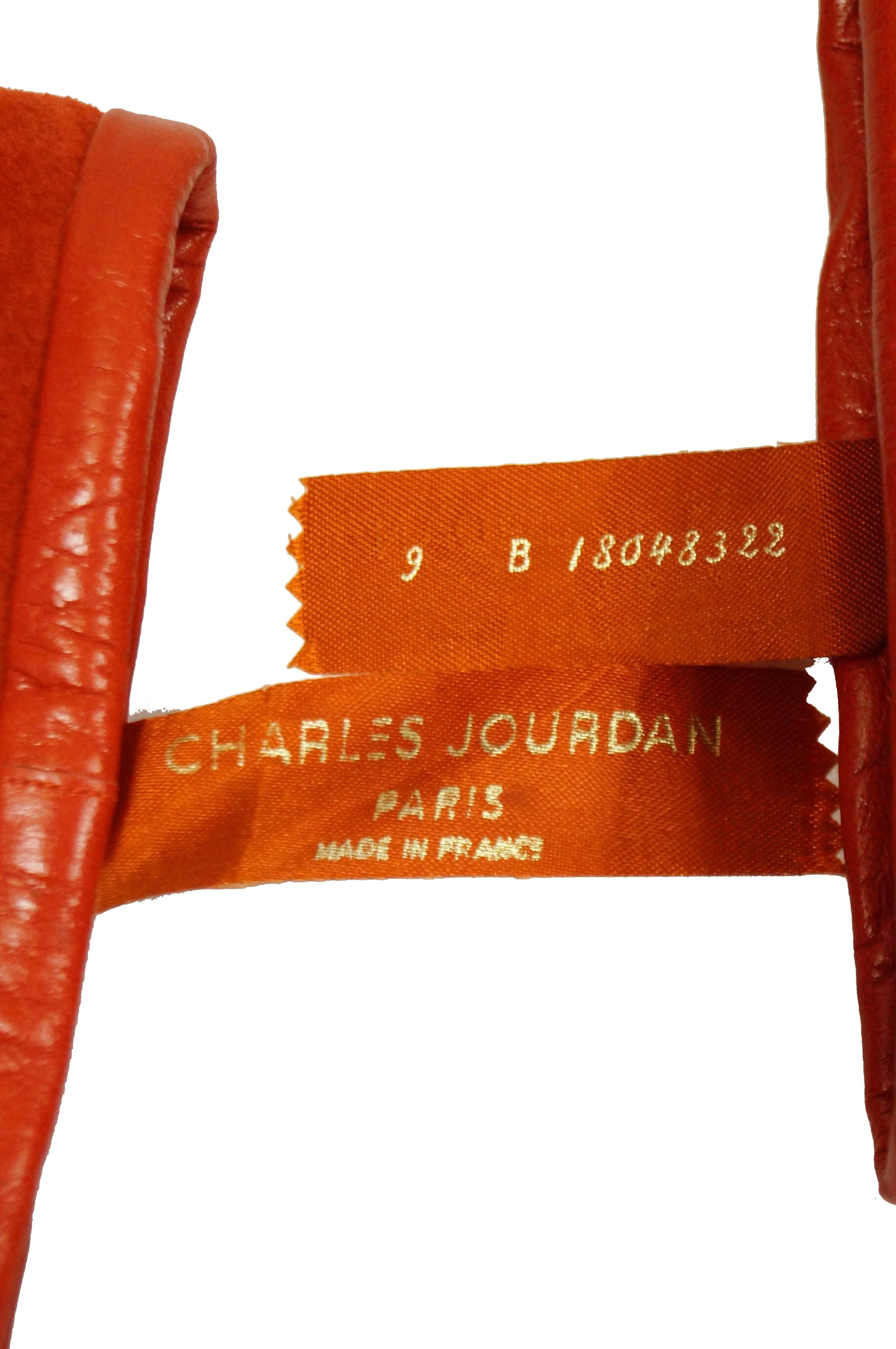 Charles Jourdan Red Suede Wedge Sunrise Stitch Boots, 1970s For Sale 3