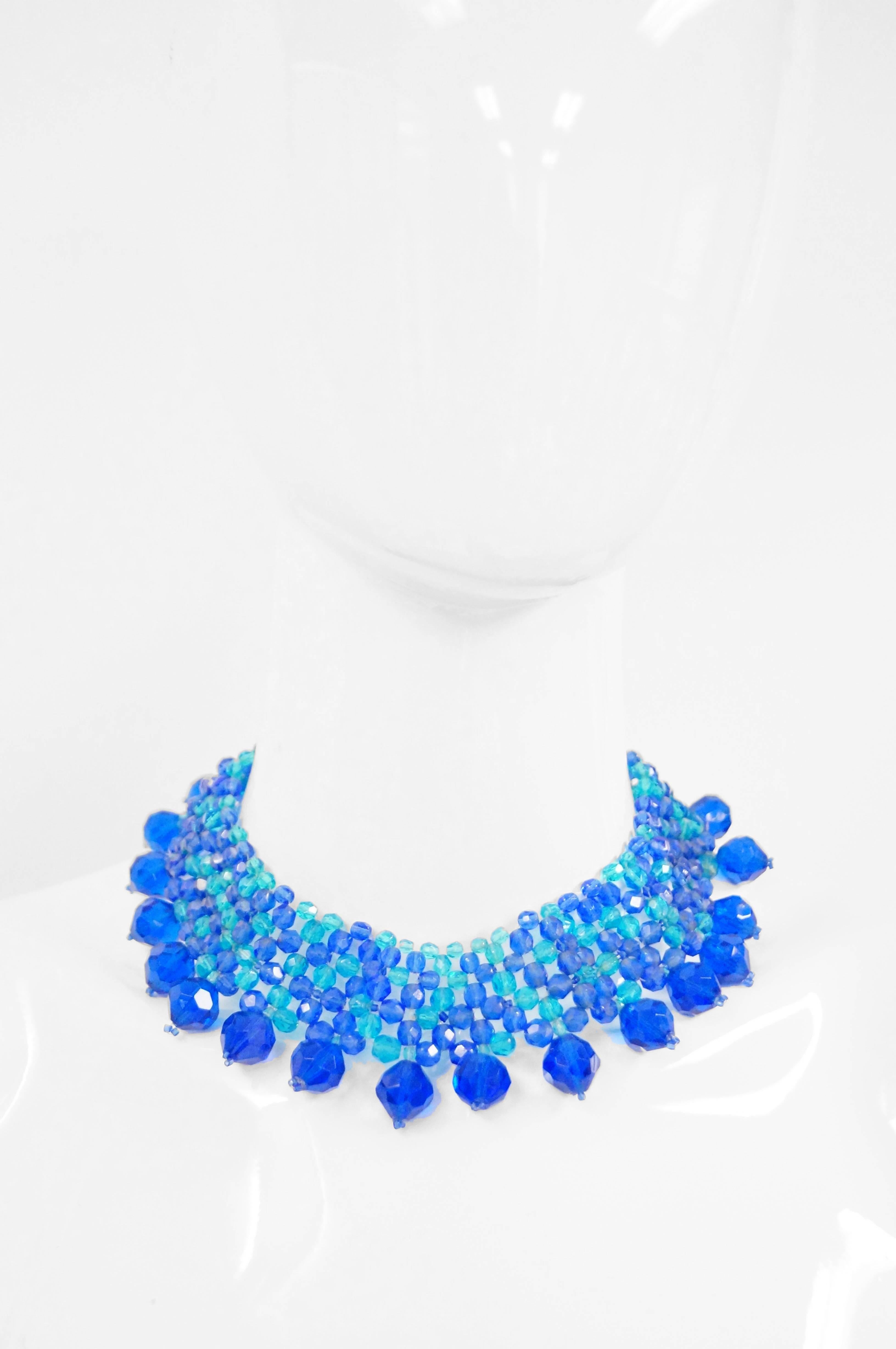  1960s Coppola e Toppo Blue Woven Crystal Necklace and Earrings For Sale 1