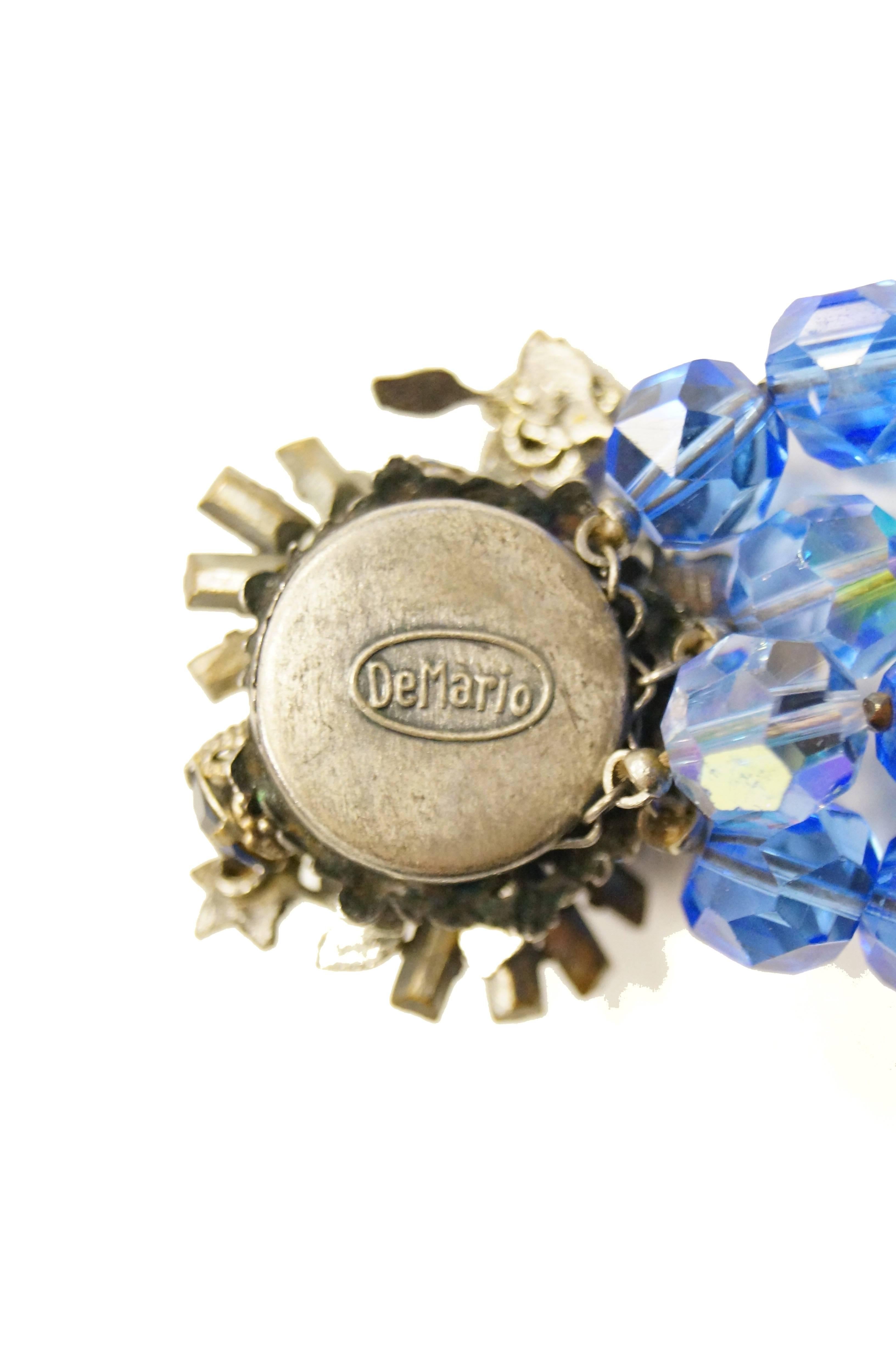 1950s DeMario Blue Beaded Floral Brooch and Bracelet Set For Sale 1
