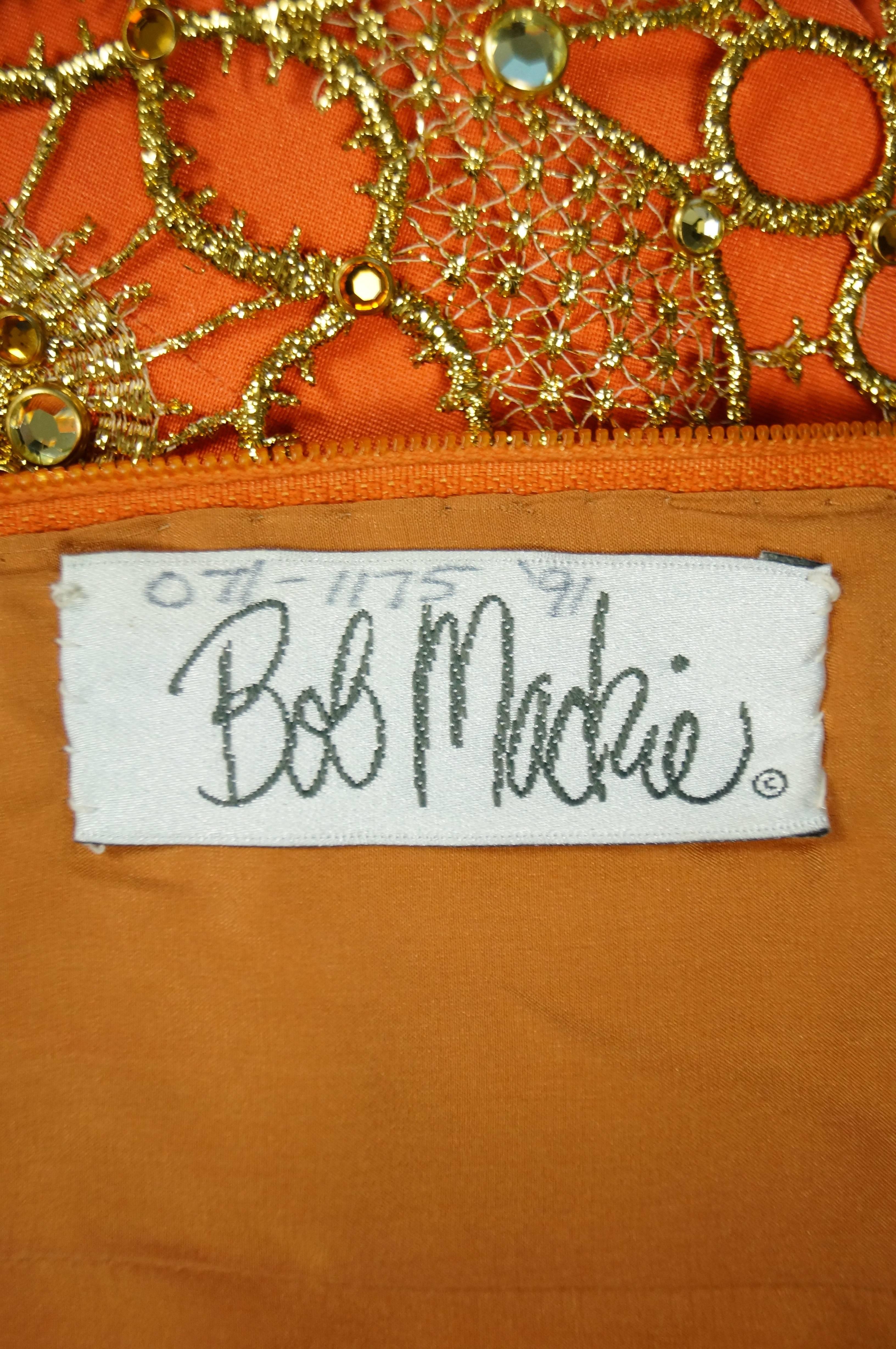 Bob Mackie Tangerine Gold Lace and Rhinestone Cocktail Dress,  1990s  3